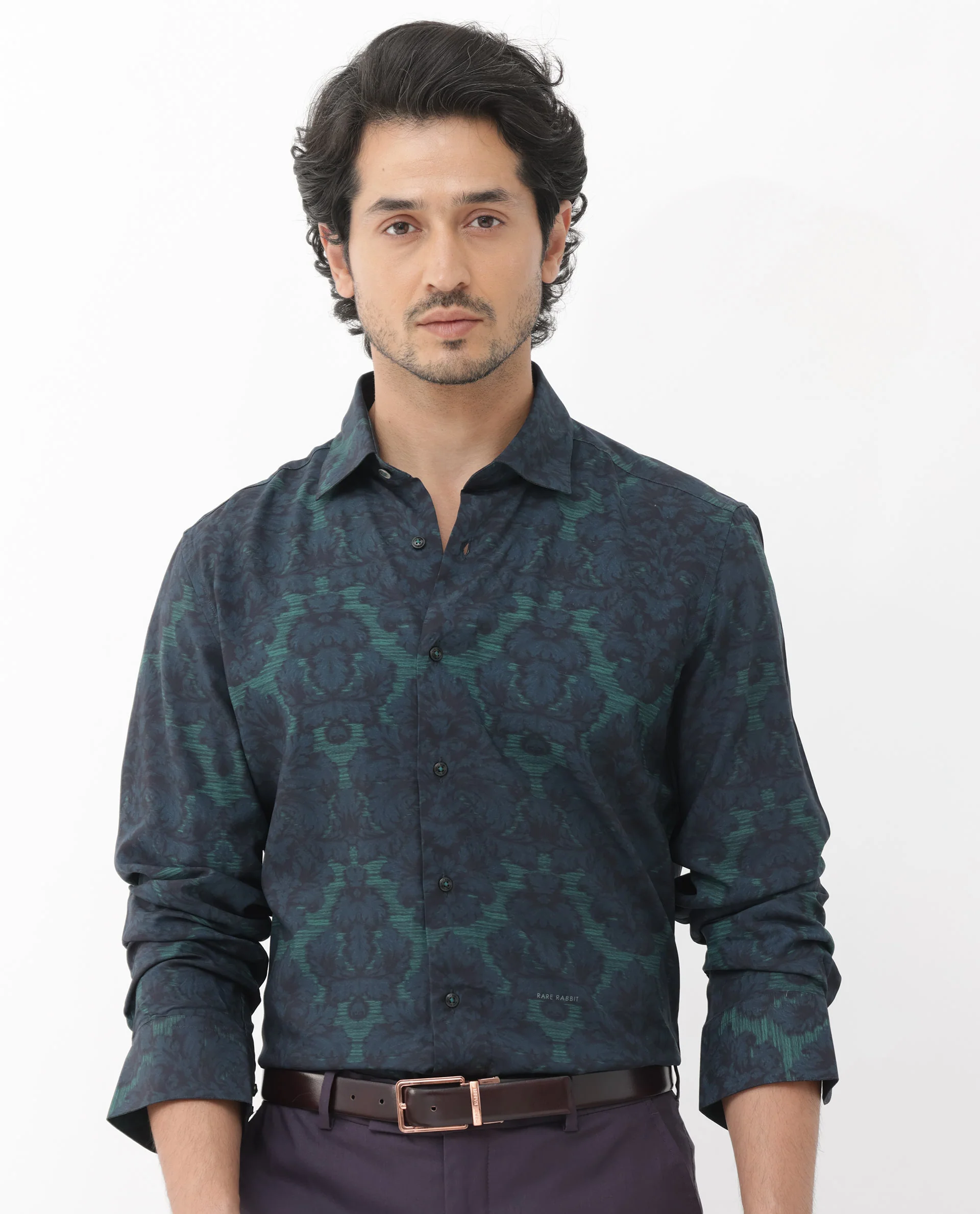 Rare Rabbit Men's Crux Dark Green Viscose Floral Print Regular Fit Full Sleeve Collared Shirt - Image 6