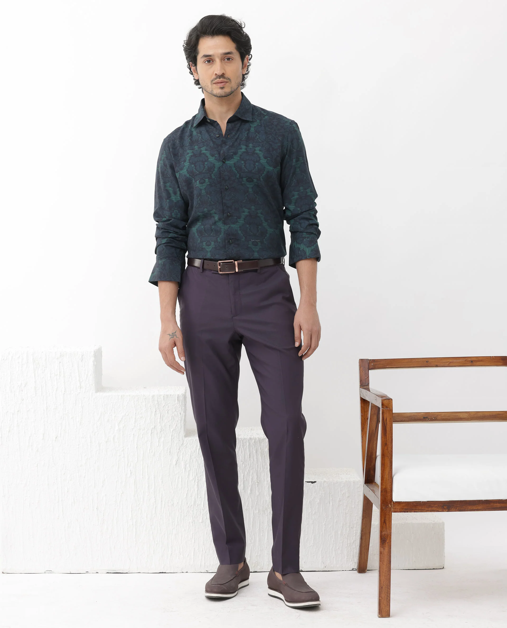 Rare Rabbit Men's Crux Dark Green Viscose Floral Print Regular Fit Full Sleeve Collared Shirt - Image 9