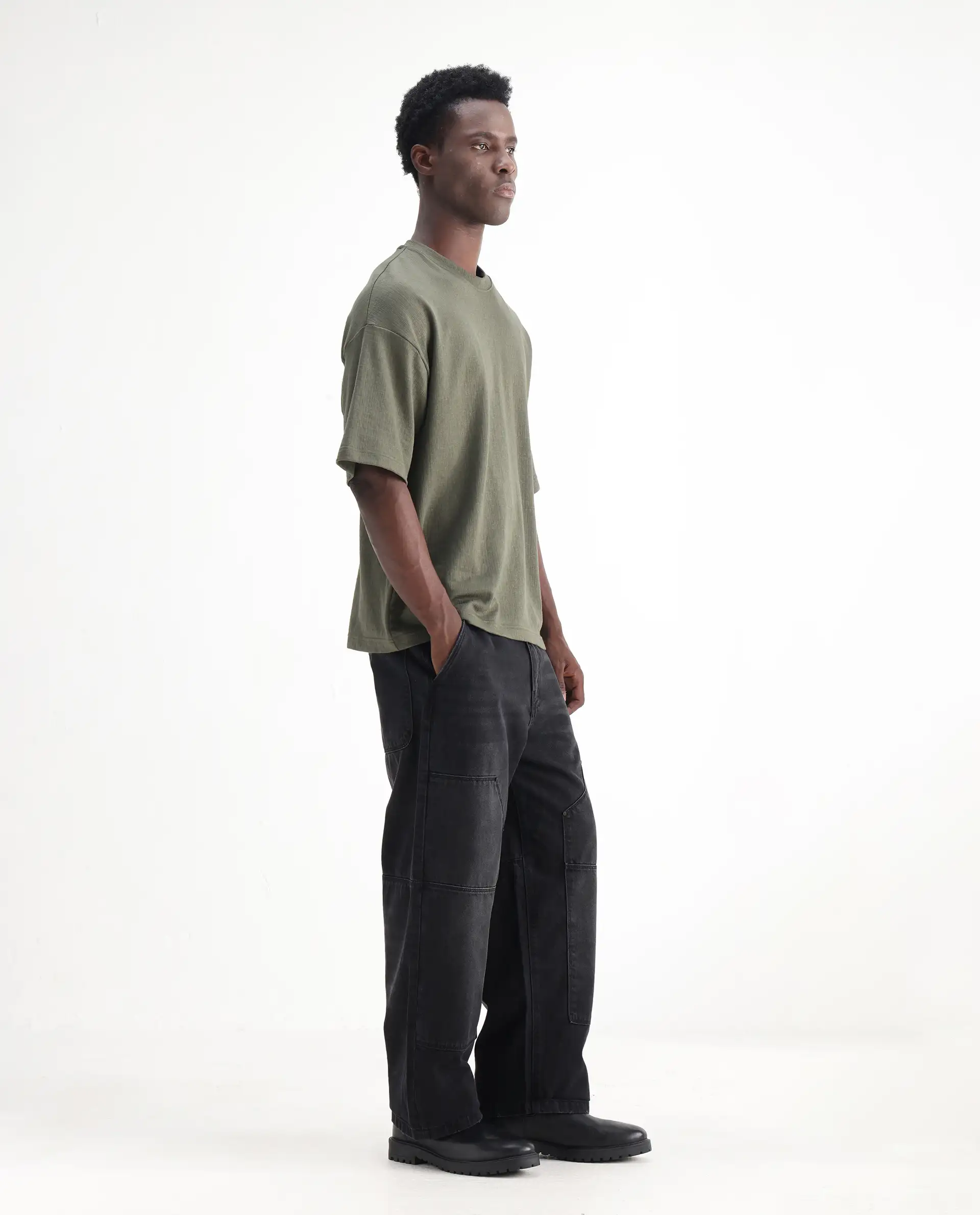 Rare Rabbit Men's Cruz Black Cotton Plain Baggy Fit Jeans - Image 3