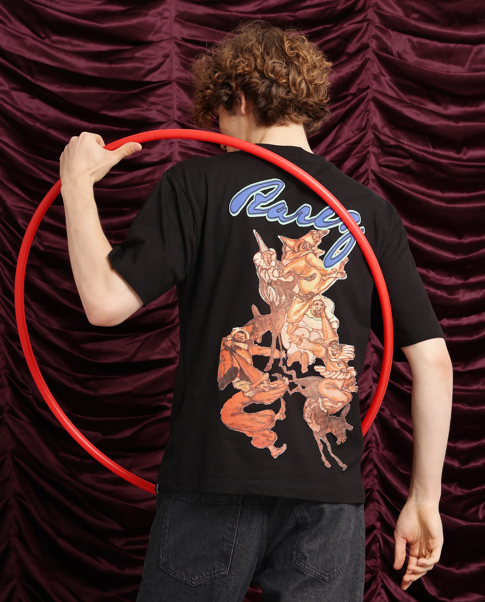 Rare Rabbit Men's Cruzo Black Cotton Graphic Print Oversized Fit Half Sleeve Crew Neck T-Shirt - Image 4