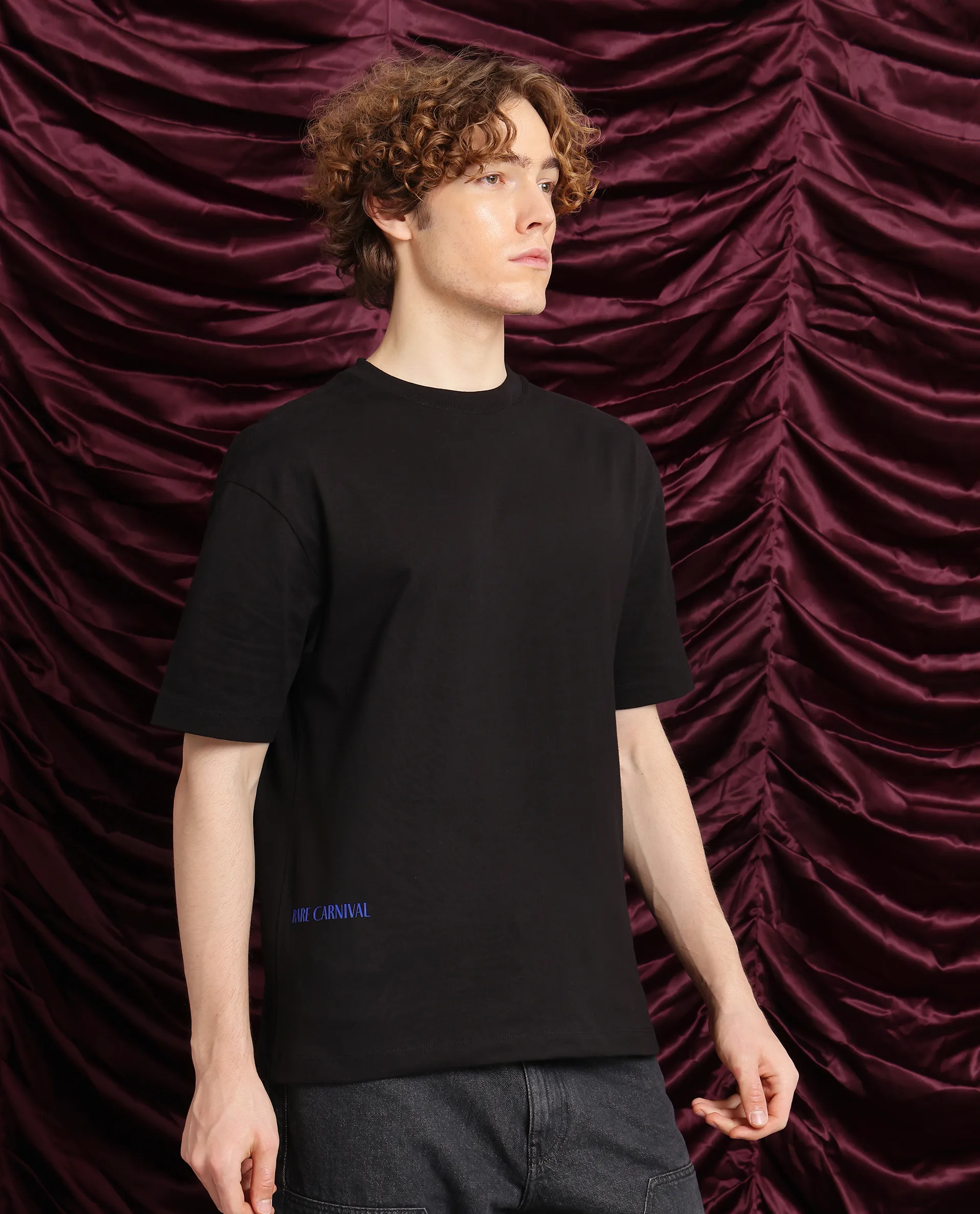 Rare Rabbit Men's Cruzo Black Cotton Graphic Print Oversized Fit Half Sleeve Crew Neck T-Shirt - Image 7