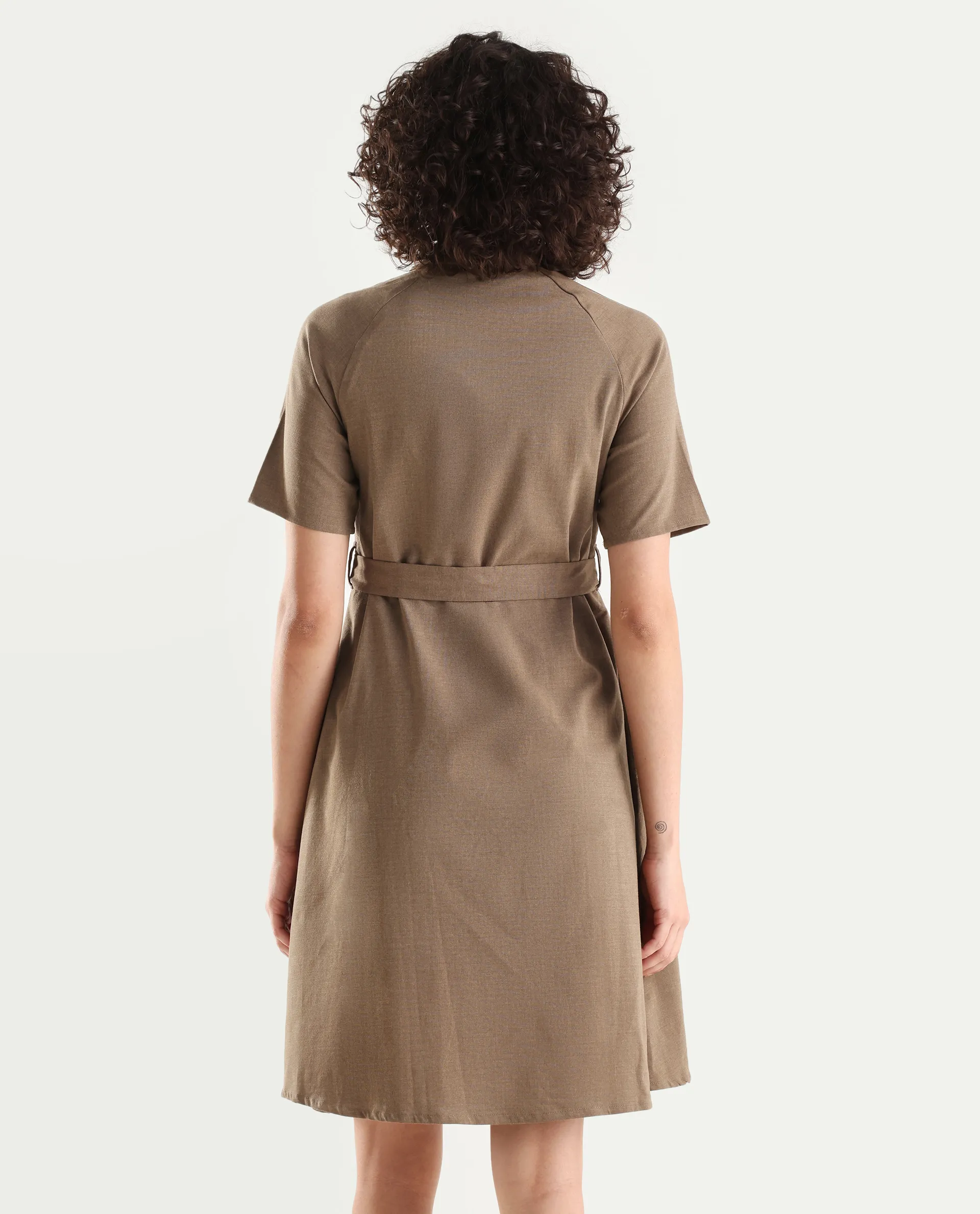 Rareism Women's Polyester Blend Drop Collar Plain Knee Length A-Line Dress - Image 7