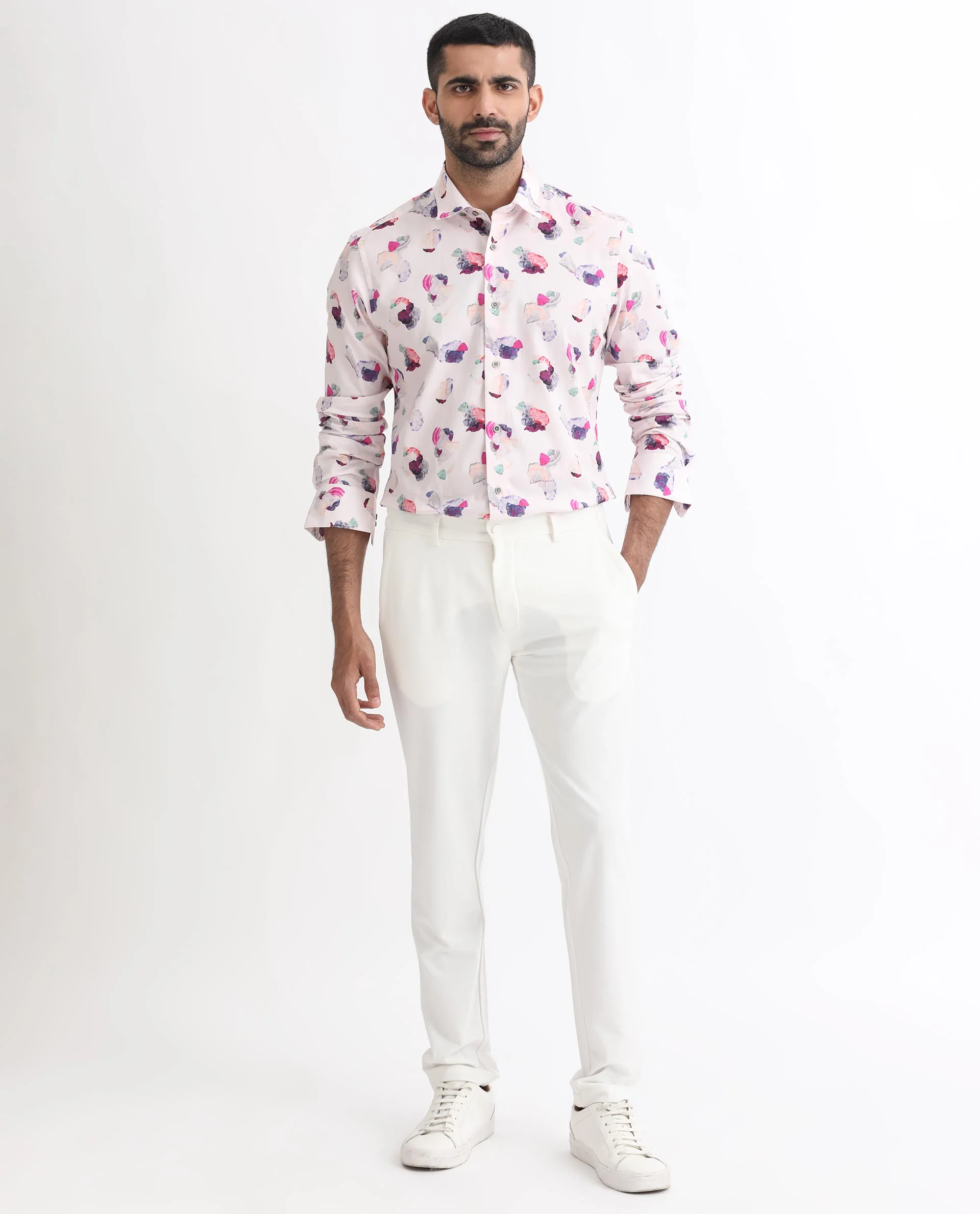 Rare Rabbit Men's Crysta- Pink Cotton Abstract Print Regular Fit Full Sleeve Collared Shirt - Image 2