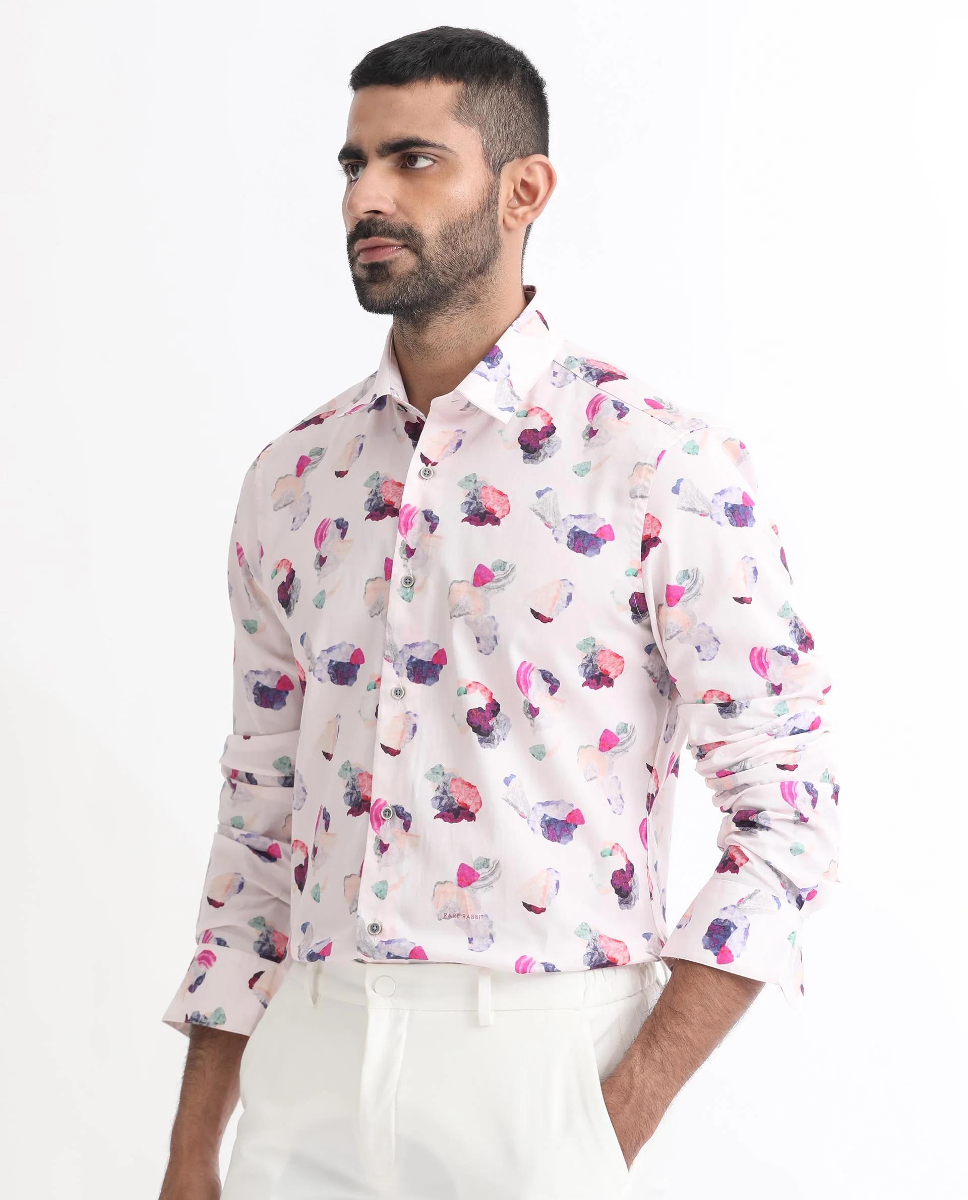 Rare Rabbit Men's Crysta- Pink Cotton Abstract Print Regular Fit Full Sleeve Collared Shirt - Image 3
