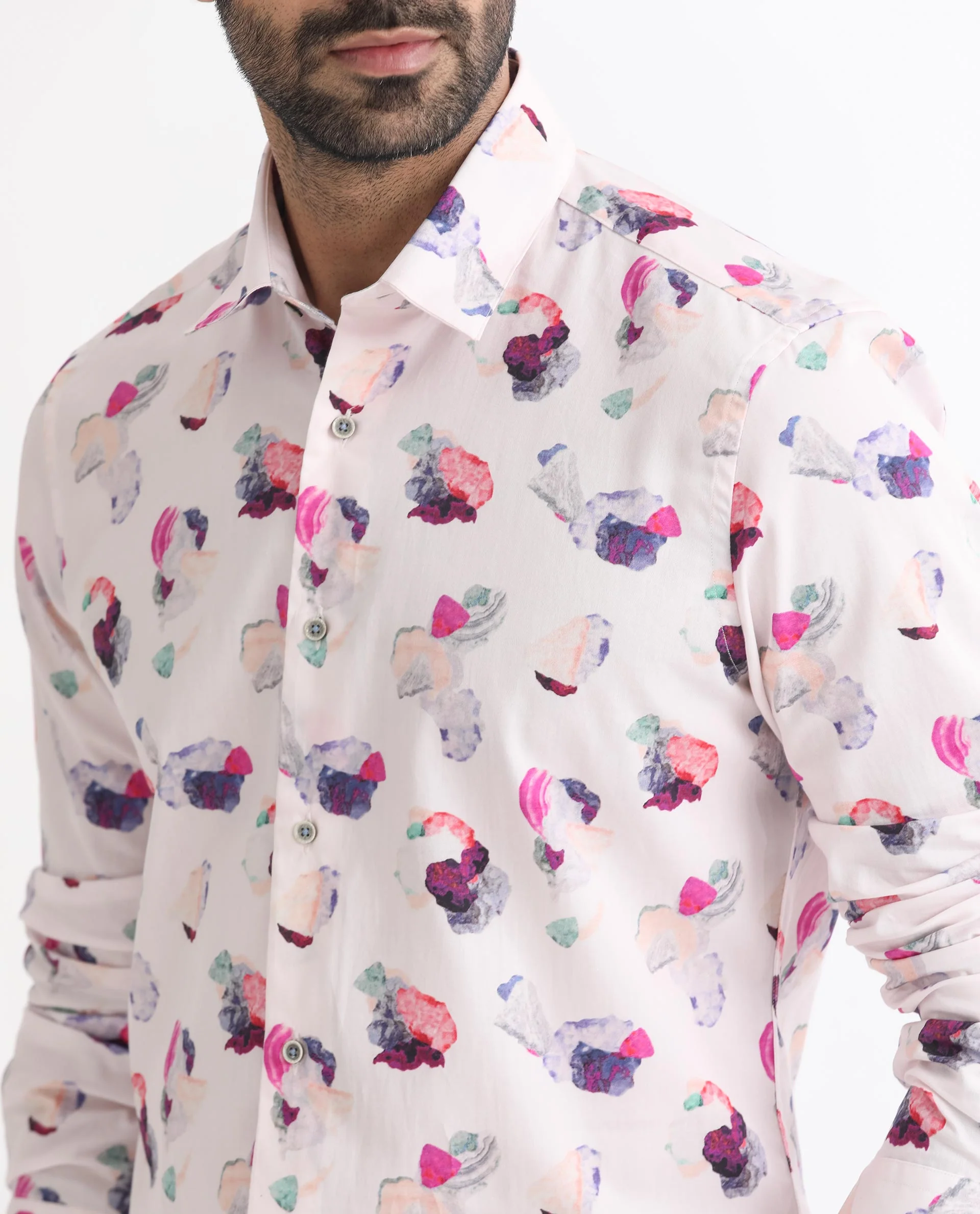Rare Rabbit Men's Crysta- Pink Cotton Abstract Print Regular Fit Full Sleeve Collared Shirt - Image 4