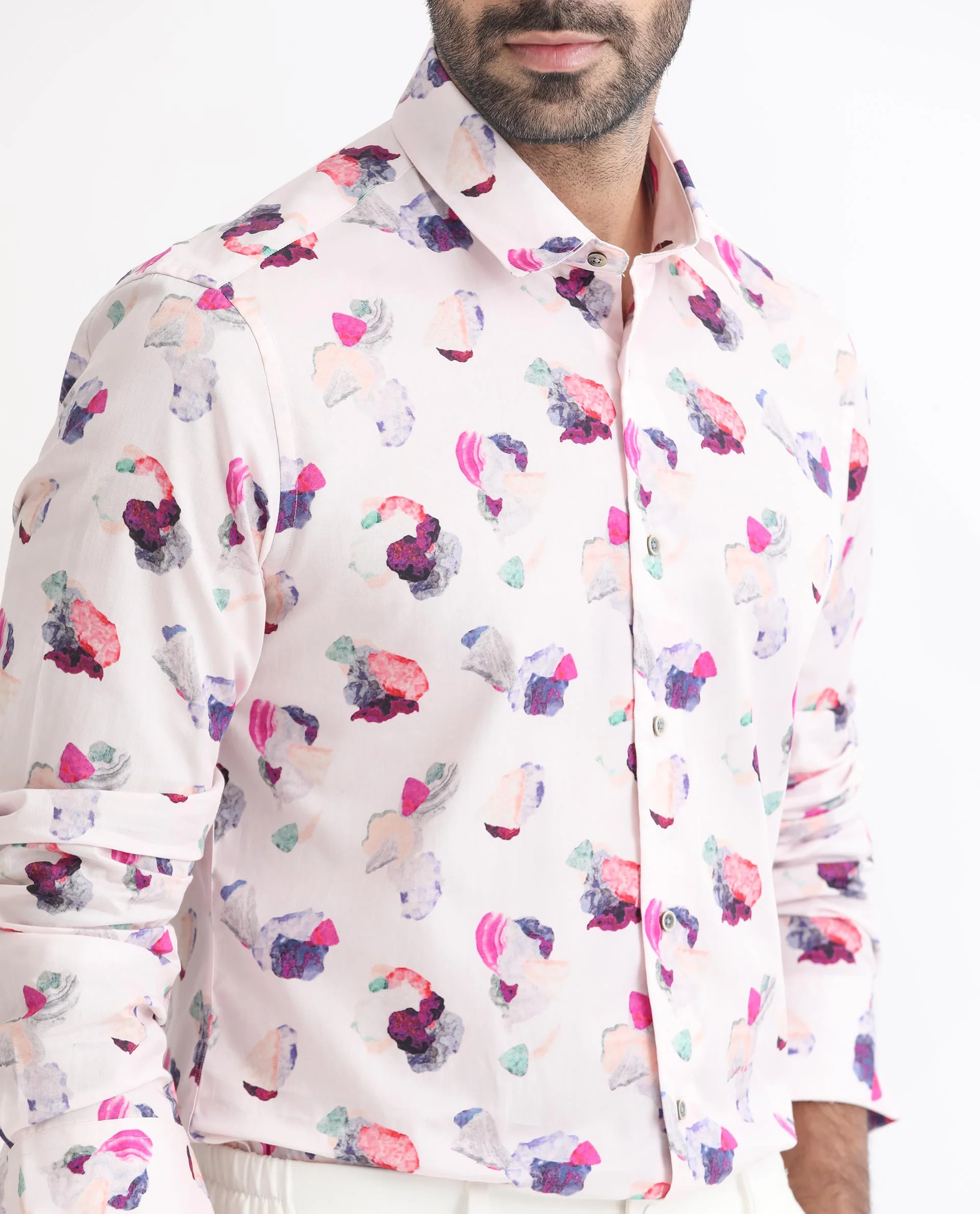 Rare Rabbit Men's Crysta- Pink Cotton Abstract Print Regular Fit Full Sleeve Collared Shirt - Image 6