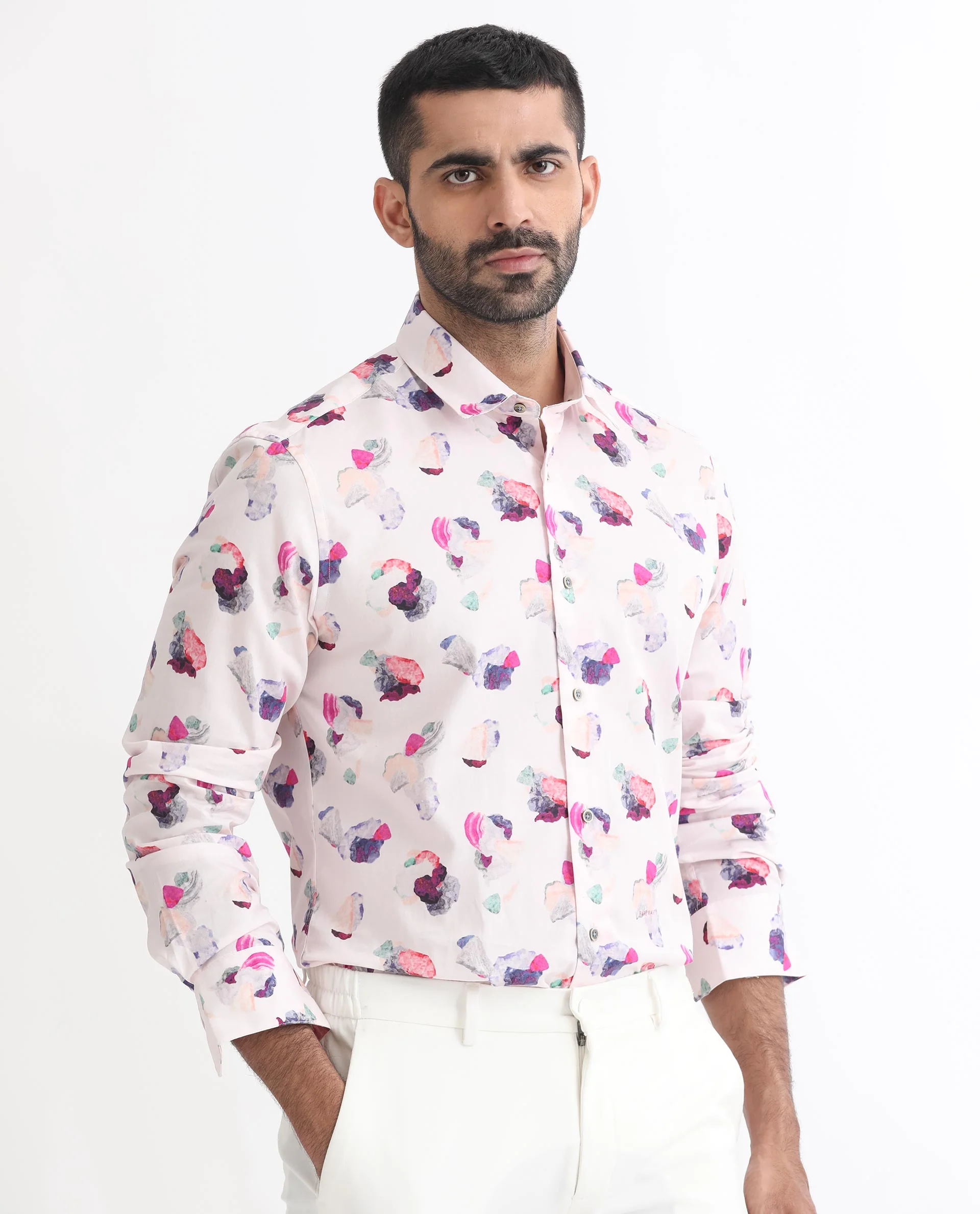 Rare Rabbit Men's Crysta- Pink Cotton Abstract Print Regular Fit Full Sleeve Collared Shirt - Image 7
