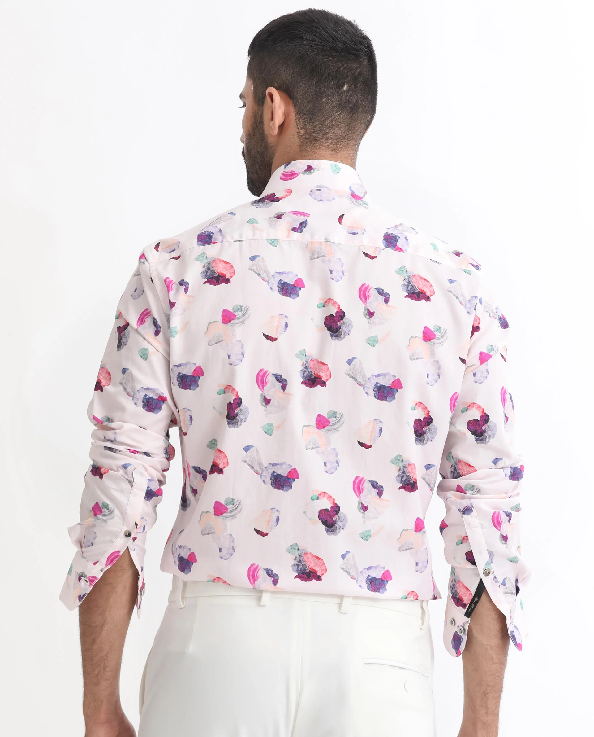 Rare Rabbit Men's Crysta- Pink Cotton Abstract Print Regular Fit Full Sleeve Collared Shirt - Image 8