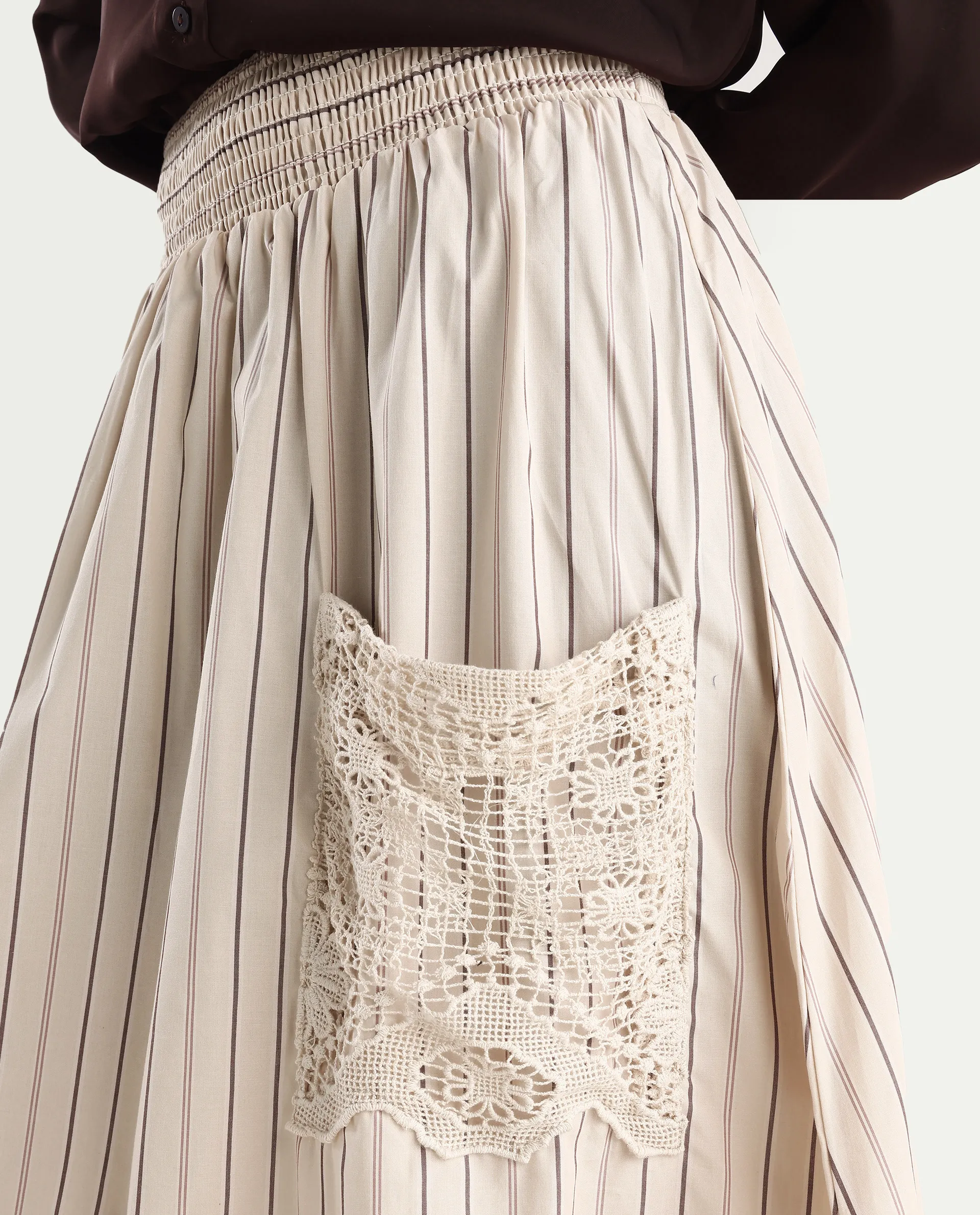 Rareism Women's Cuba-B Light Beige Cotton Plain Midi Flared Skirt - Image 4