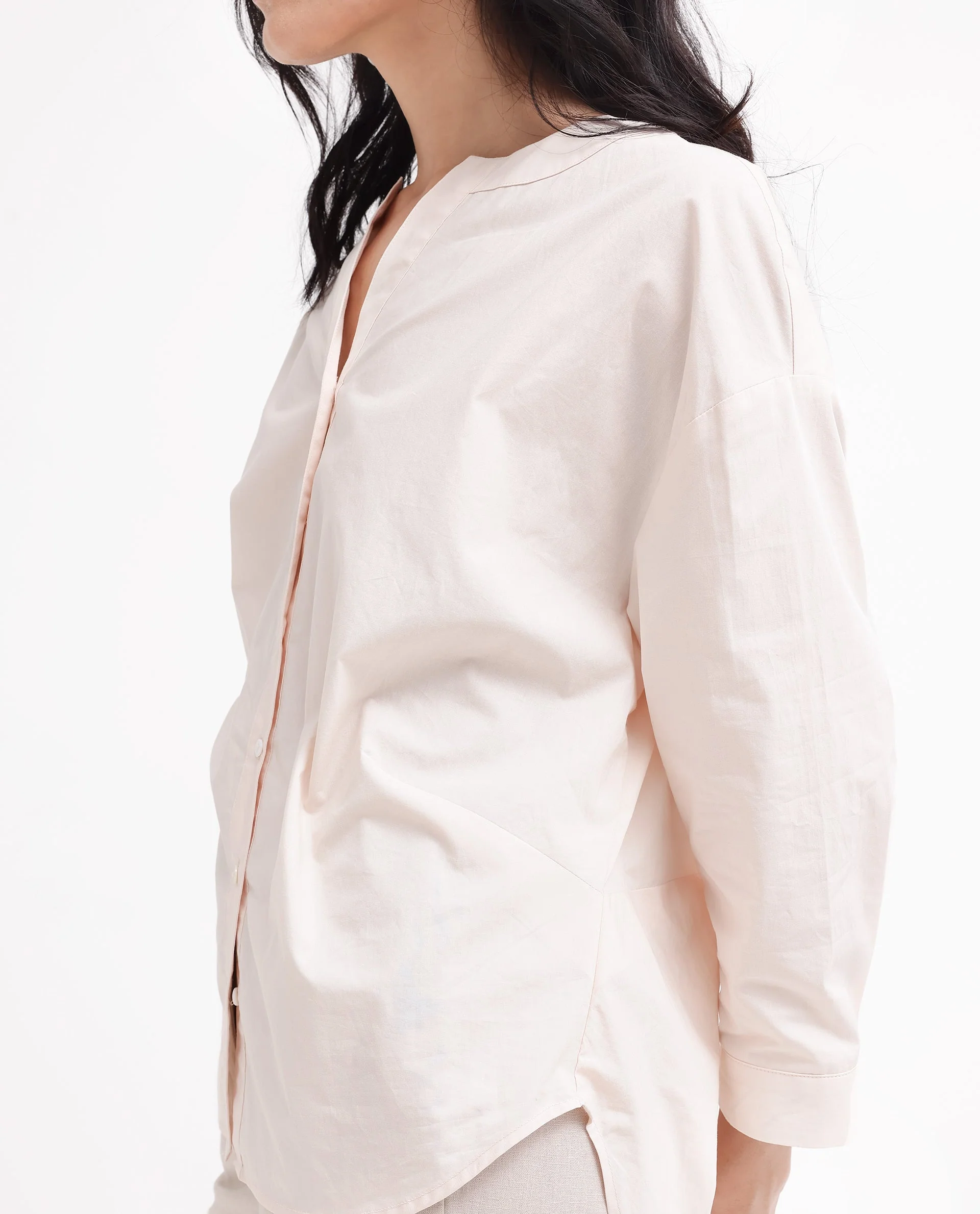 Rareism Women's Cuba-T Light Beige Cotton Mandarin Collar Plain Regular Fit Shirt - Image 2