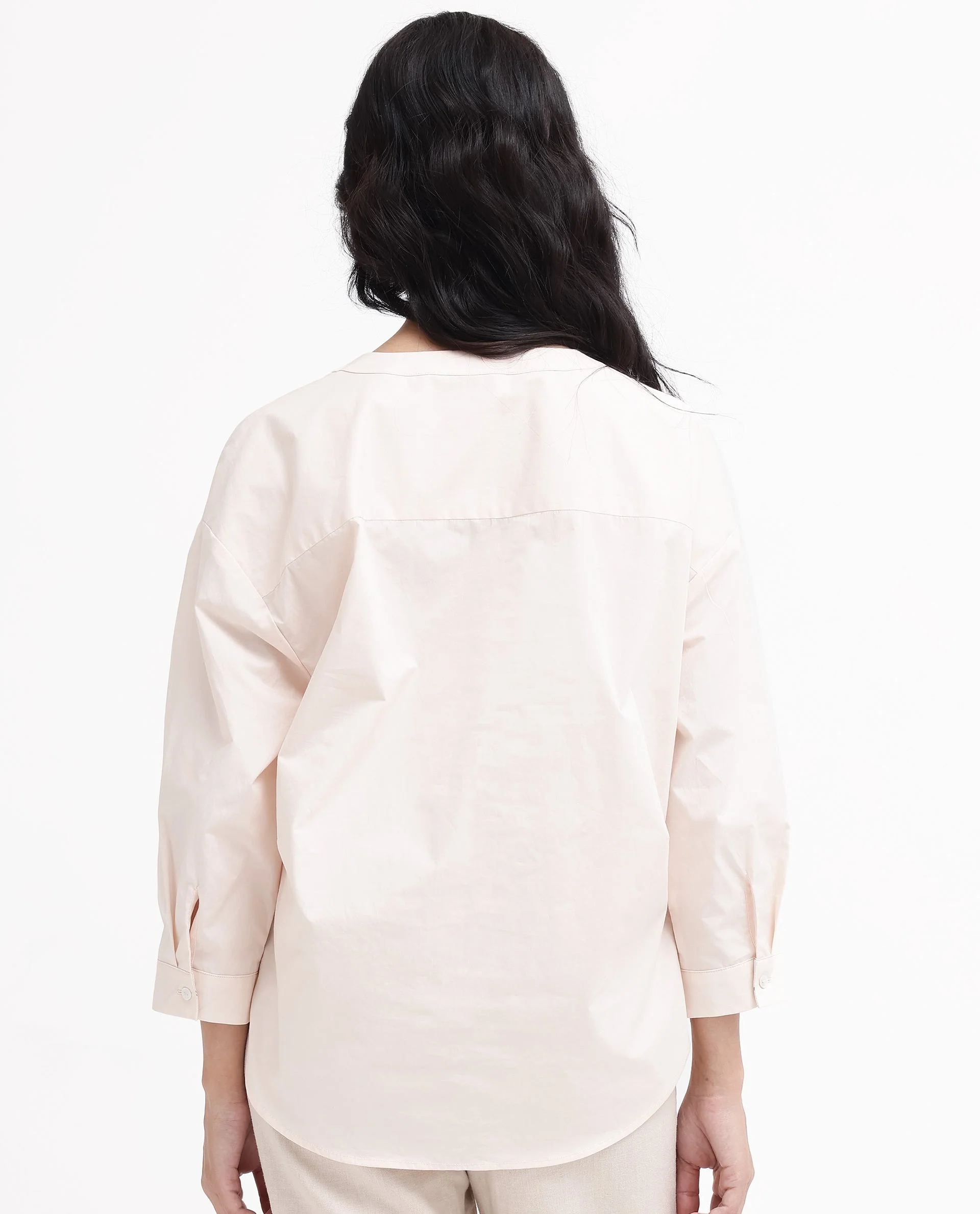 Rareism Women's Cuba-T Light Beige Cotton Mandarin Collar Plain Regular Fit Shirt - Image 7
