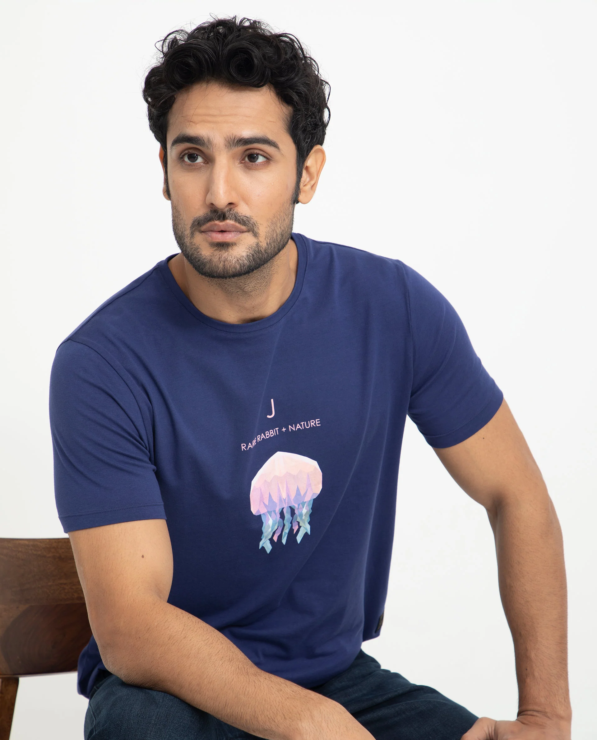 Rare Rabbit Men's Cubana Blue Cotton Graphic Print Slim Fit Half Sleeve Crew Neck T-Shirt - Image 3