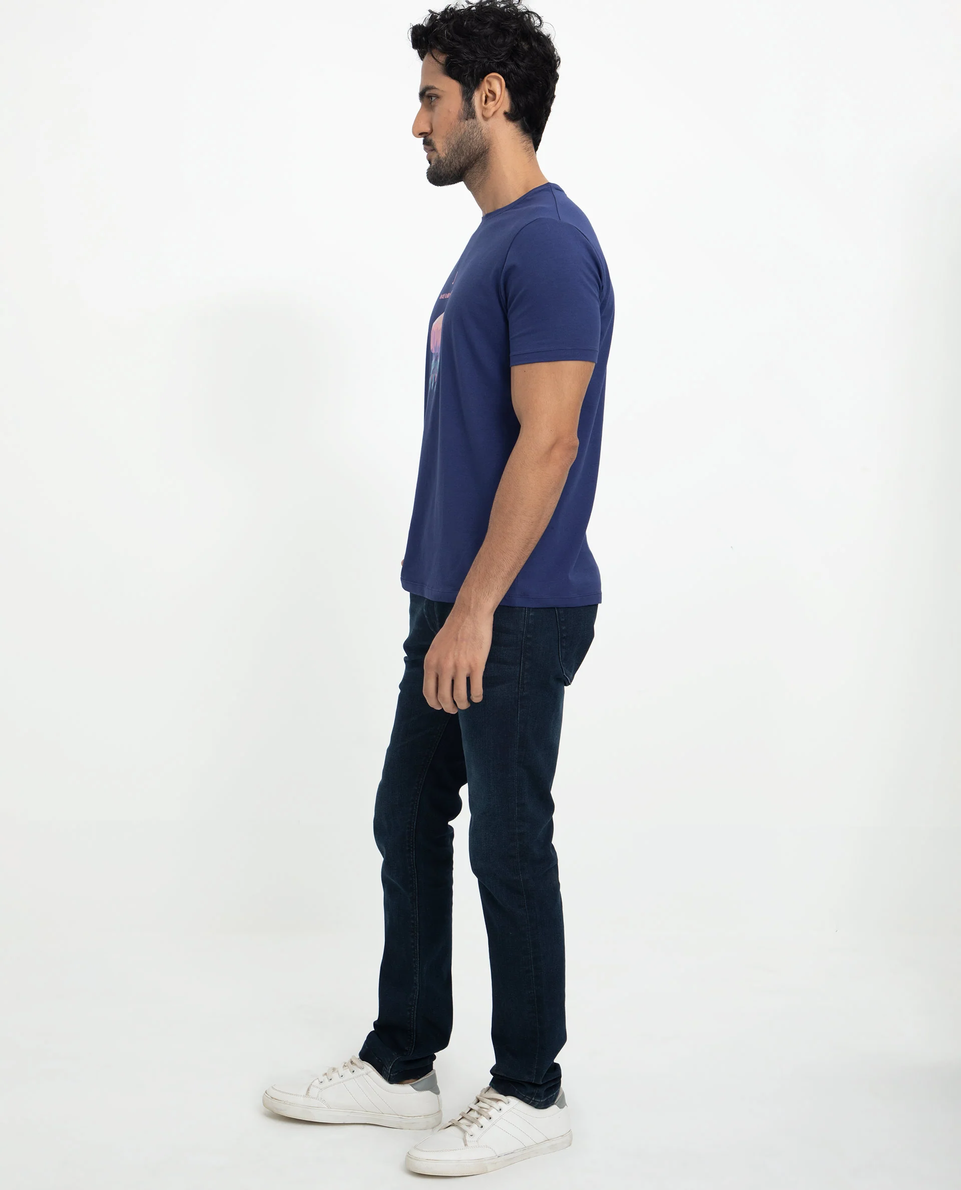 Rare Rabbit Men's Cubana Blue Cotton Graphic Print Slim Fit Half Sleeve Crew Neck T-Shirt - Image 6