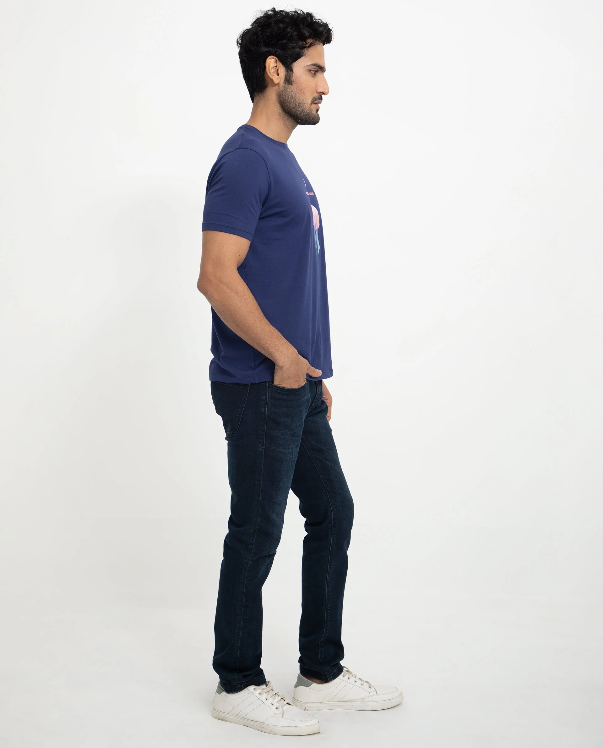 Rare Rabbit Men's Cubana Blue Cotton Graphic Print Slim Fit Half Sleeve Crew Neck T-Shirt - Image 7