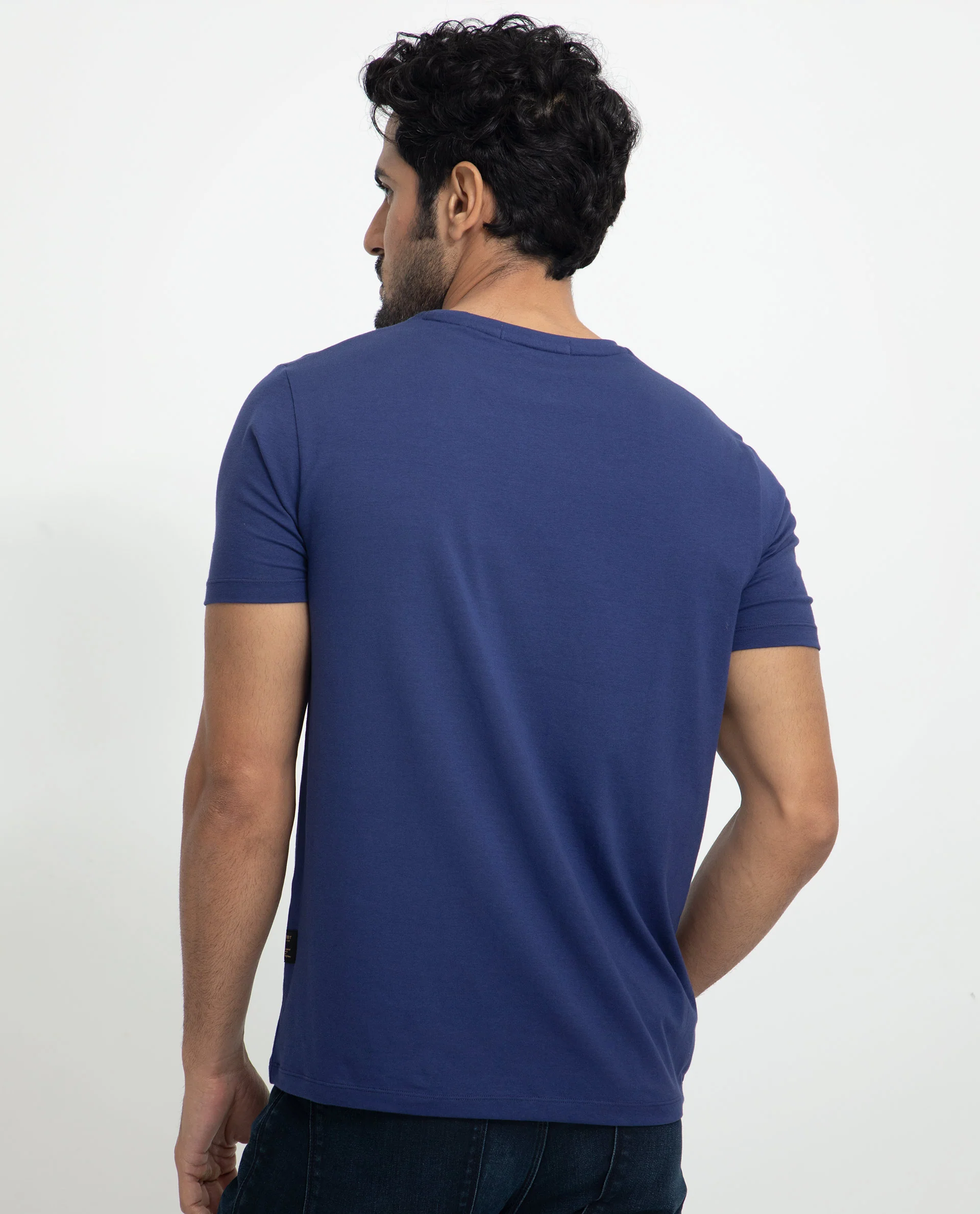 Rare Rabbit Men's Cubana Blue Cotton Graphic Print Slim Fit Half Sleeve Crew Neck T-Shirt - Image 8