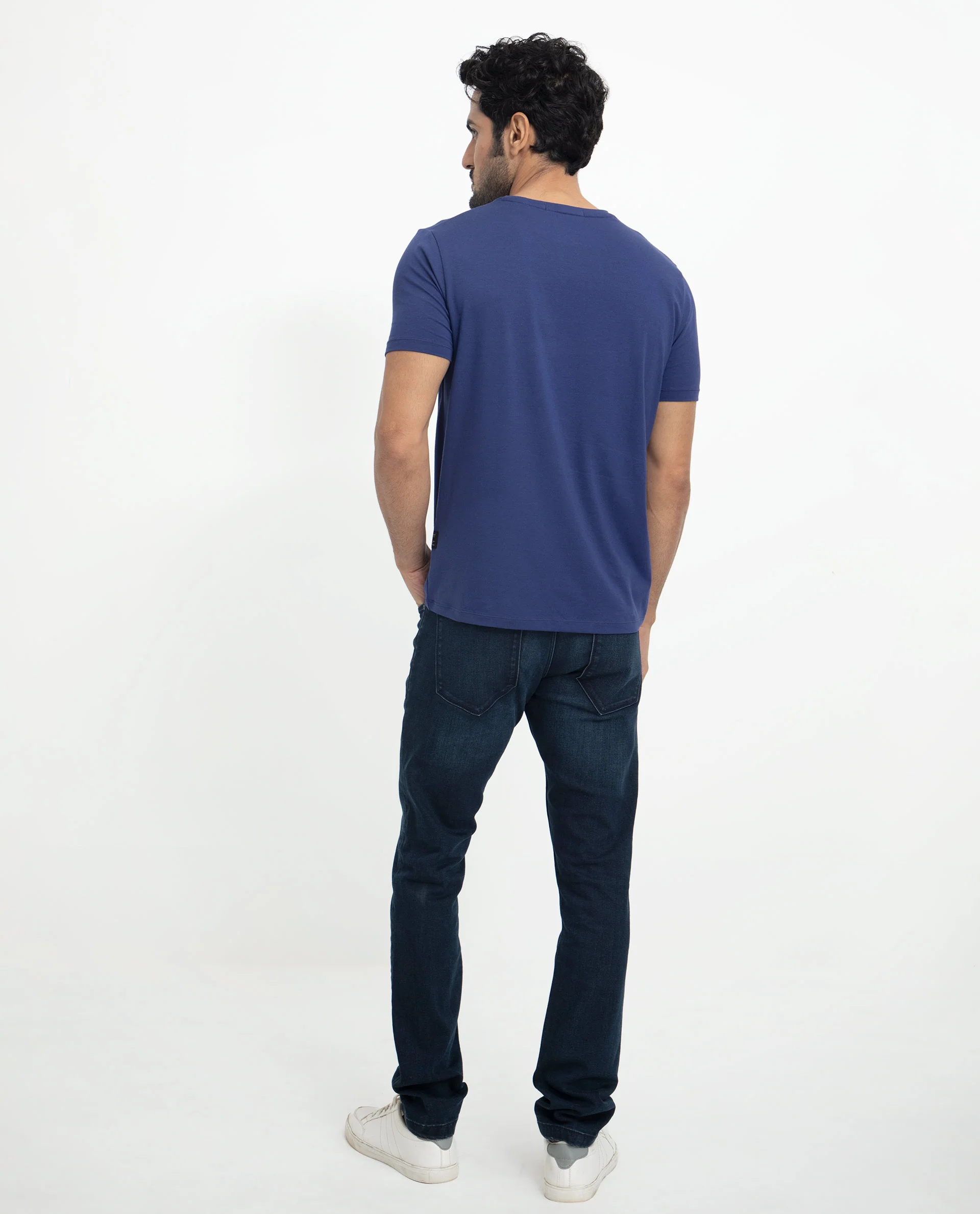 Rare Rabbit Men's Cubana Blue Cotton Graphic Print Slim Fit Half Sleeve Crew Neck T-Shirt - Image 9