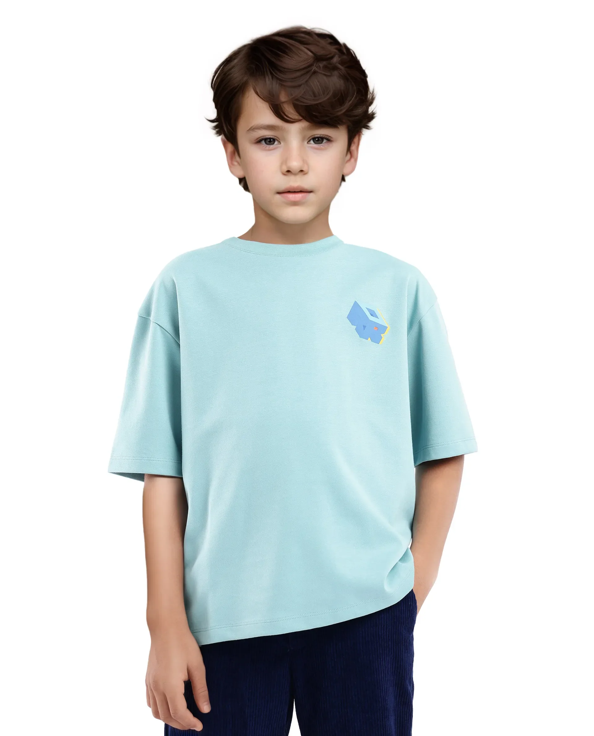 Rare Ones Kids Cube Light Turq Cotton Half Sleeves Crew Neck Back Graphic Print T-Shirt - Image 2