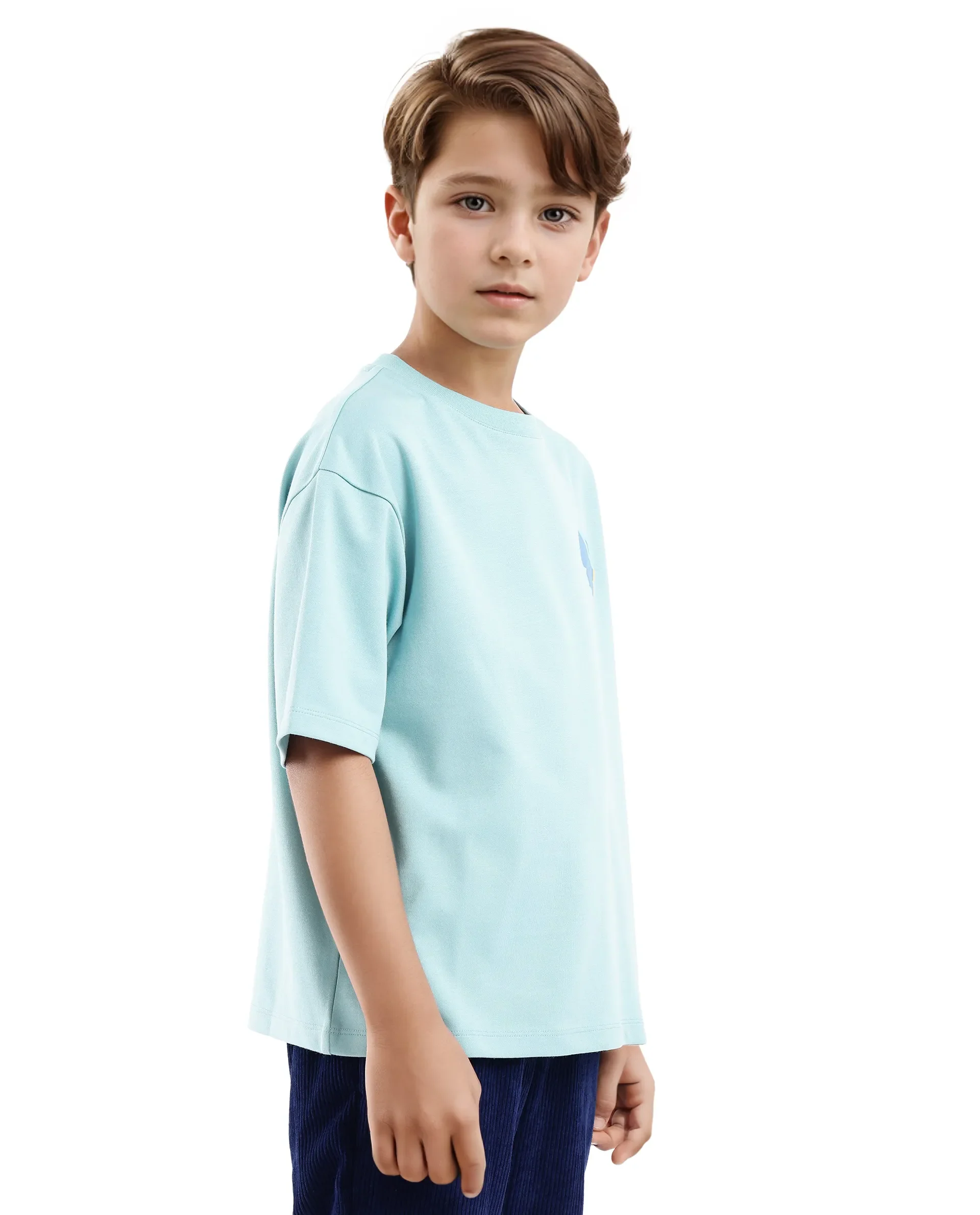 Rare Ones Kids Cube Light Turq Cotton Half Sleeves Crew Neck Back Graphic Print T-Shirt - Image 5