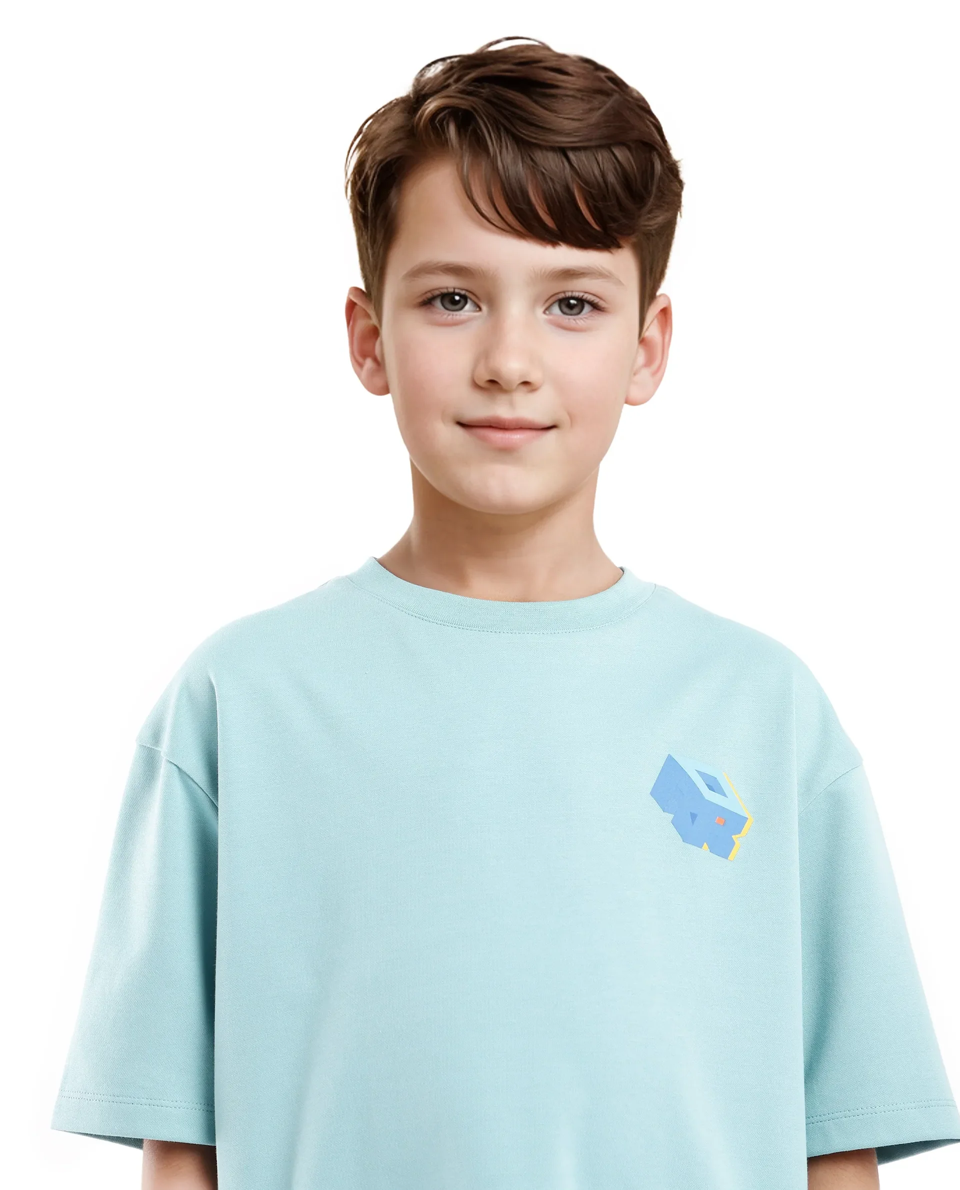 Rare Ones Kids Cube Light Turq Cotton Half Sleeves Crew Neck Back Graphic Print T-Shirt - Image 6