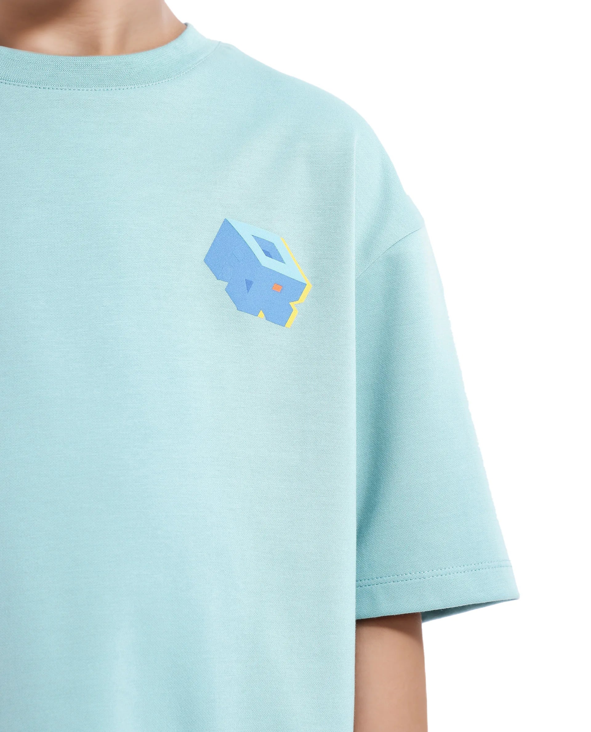 Rare Ones Kids Cube Light Turq Cotton Half Sleeves Crew Neck Back Graphic Print T-Shirt - Image 7