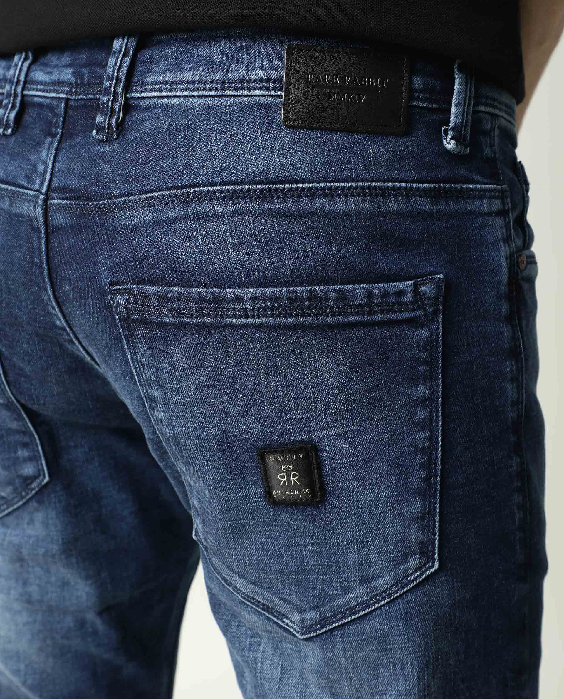 Rare Rabbit Men's Cube Blue Cotton Plain Hawk Slim Fit Jeans - Image 2