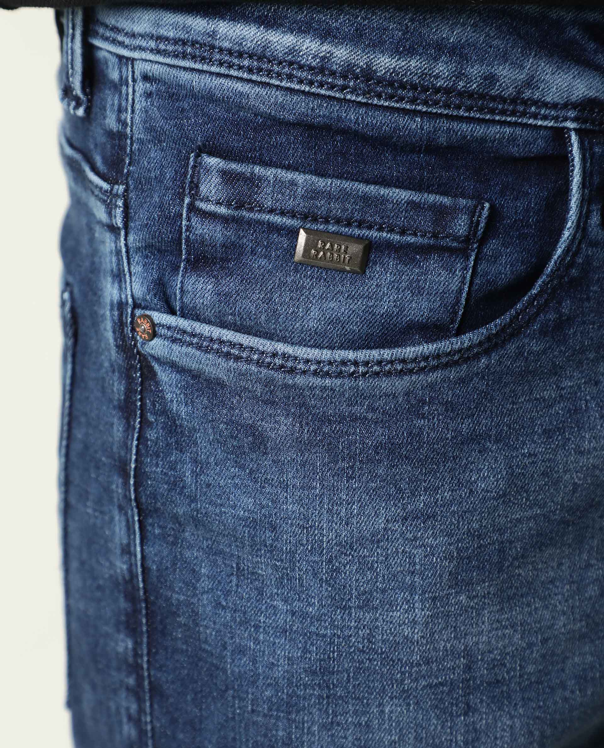 Rare Rabbit Men's Cube Blue Cotton Plain Hawk Slim Fit Jeans - Image 3