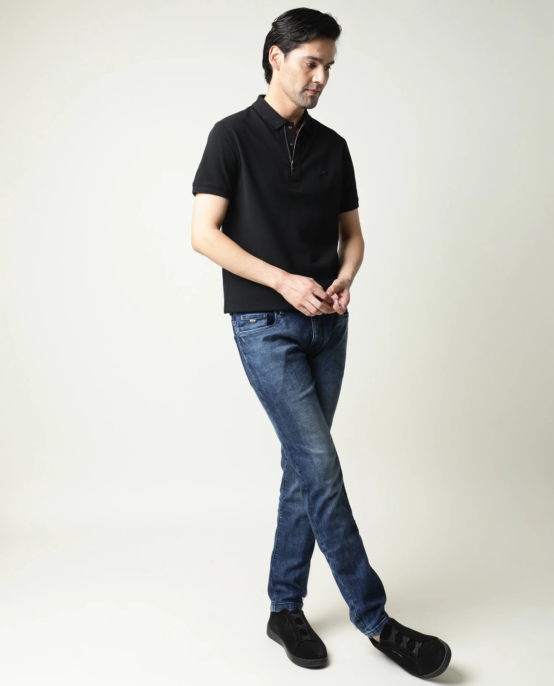 Rare Rabbit Men's Cube Blue Cotton Plain Hawk Slim Fit Jeans - Image 5