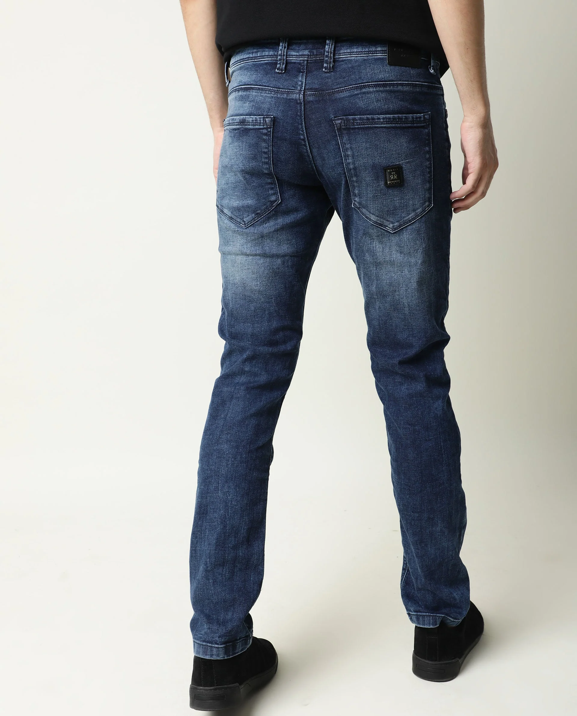 Rare Rabbit Men's Cube Blue Cotton Plain Hawk Slim Fit Jeans - Image 6