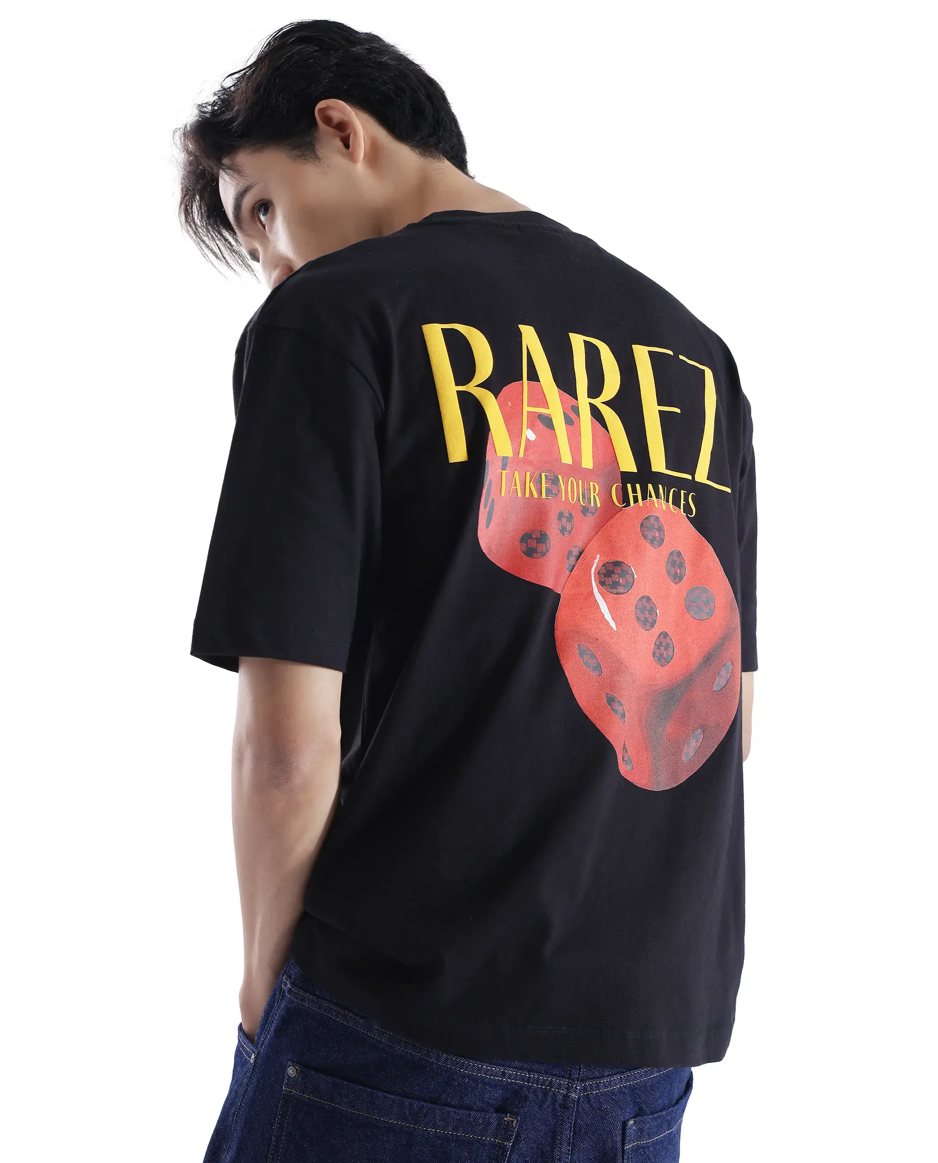 Rare Rabbit Men's Cube Black Cotton Graphic Print Oversized Fit Half Sleeve Crew Neck T-Shirt - Image 2
