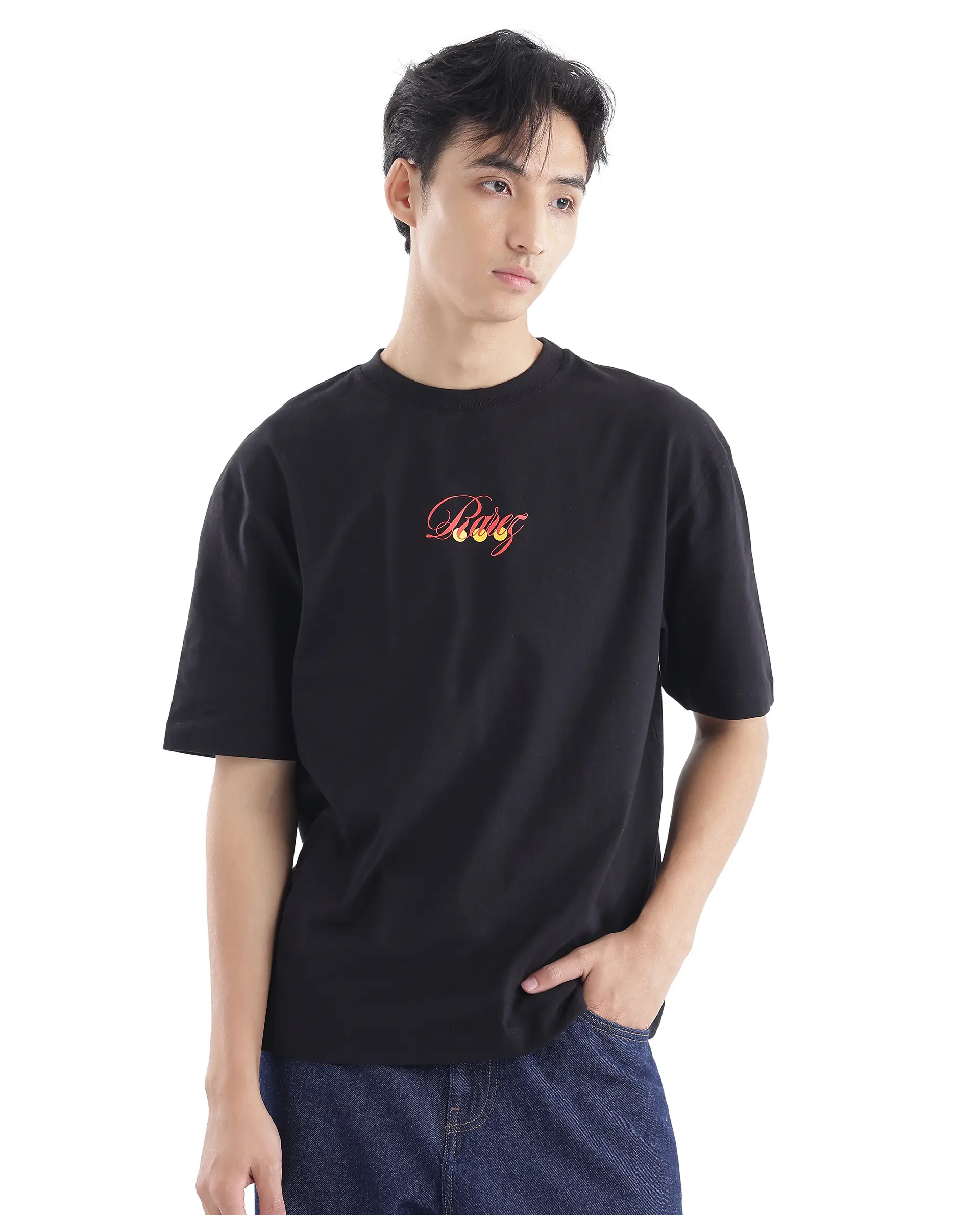 Rare Rabbit Men's Cube Black Cotton Graphic Print Oversized Fit Half Sleeve Crew Neck T-Shirt - Image 3