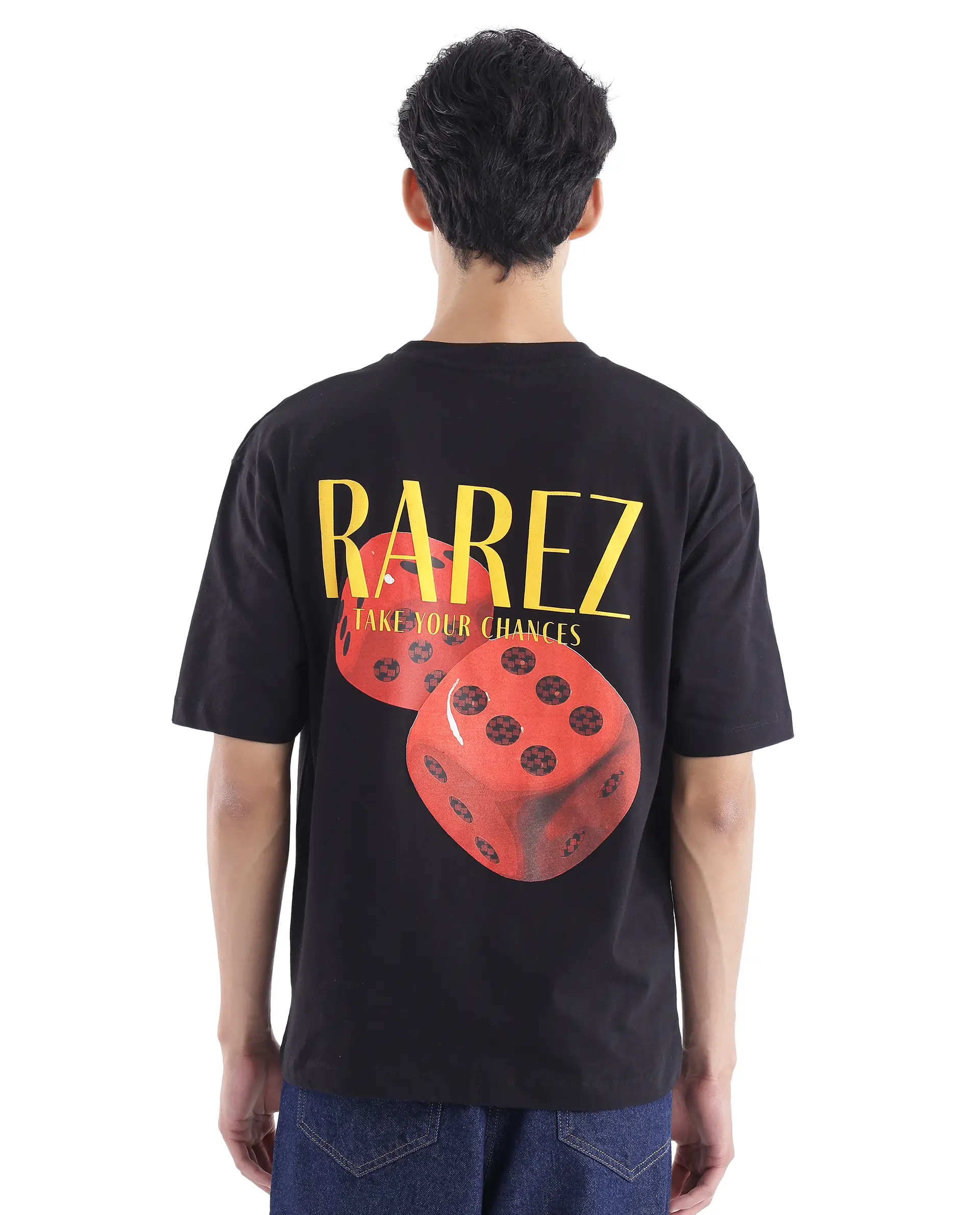 Rare Rabbit Men's Cube Black Cotton Graphic Print Oversized Fit Half Sleeve Crew Neck T-Shirt - Image 4