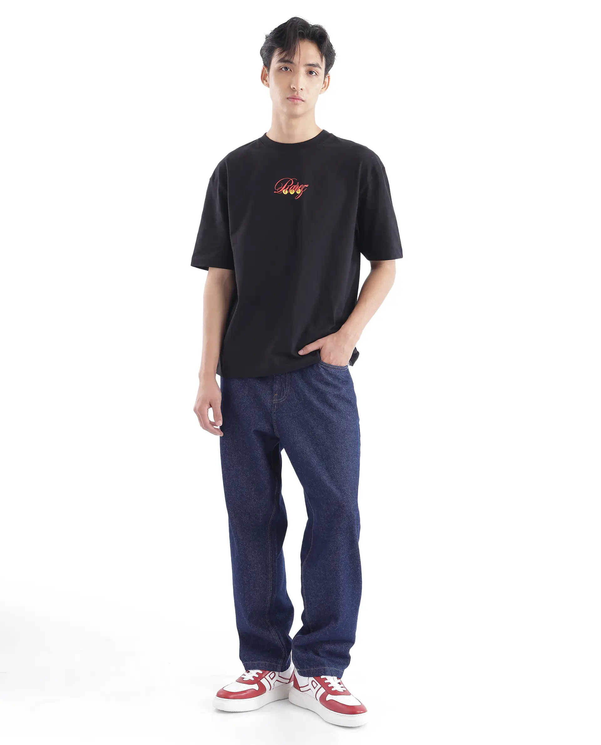 Rare Rabbit Men's Cube Black Cotton Graphic Print Oversized Fit Half Sleeve Crew Neck T-Shirt - Image 6