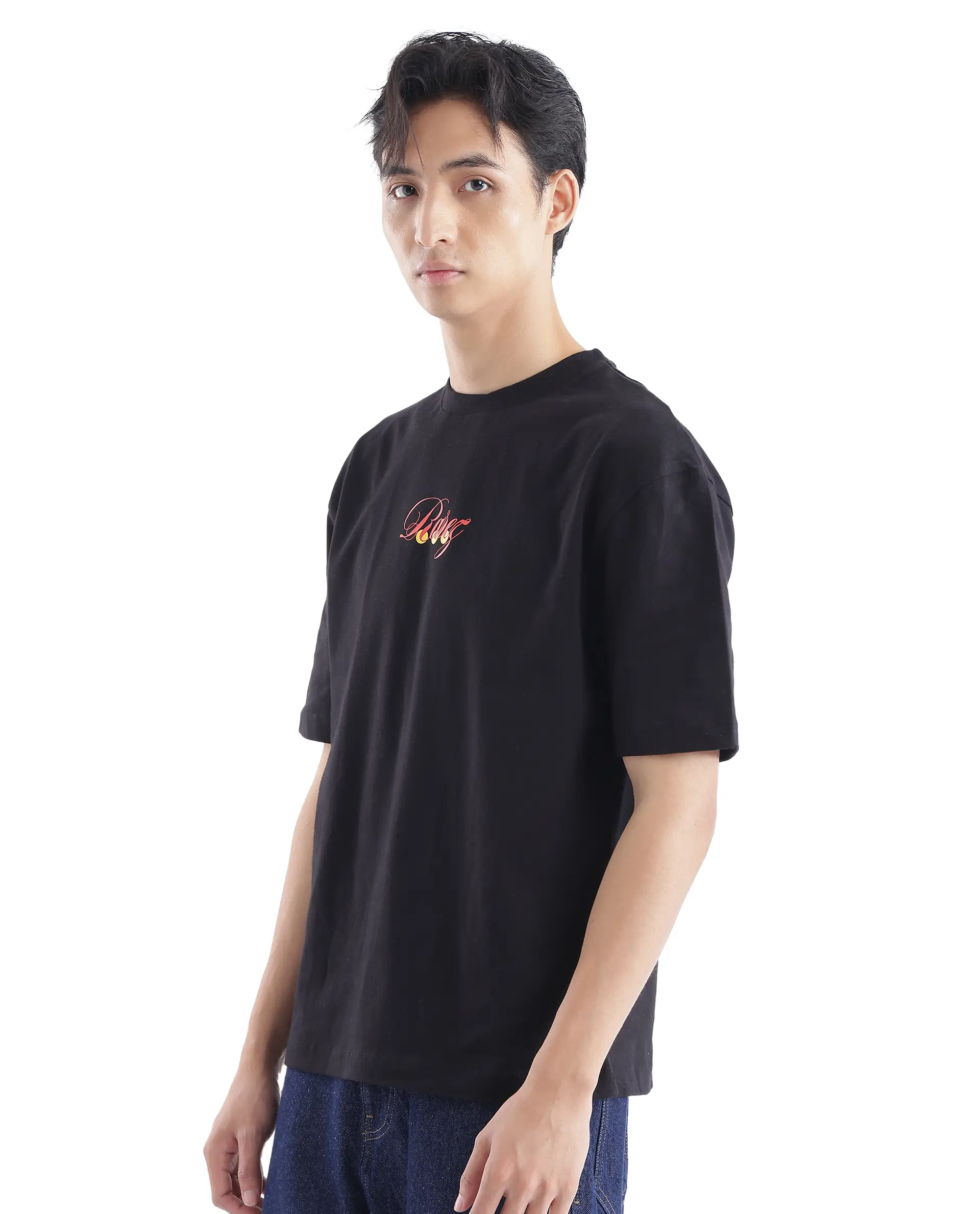 Rare Rabbit Men's Cube Black Cotton Graphic Print Oversized Fit Half Sleeve Crew Neck T-Shirt - Image 7