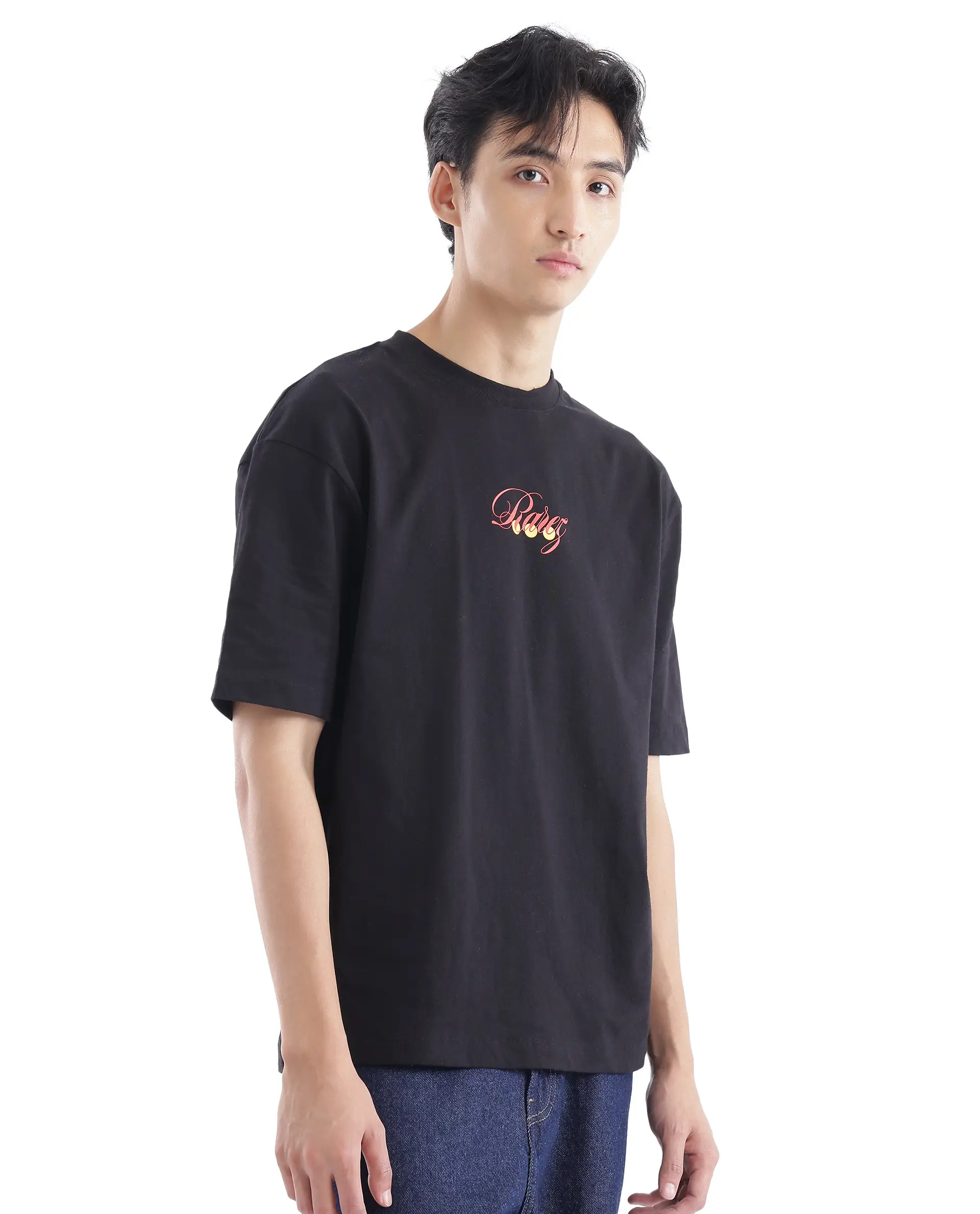 Rare Rabbit Men's Cube Black Cotton Graphic Print Oversized Fit Half Sleeve Crew Neck T-Shirt - Image 8