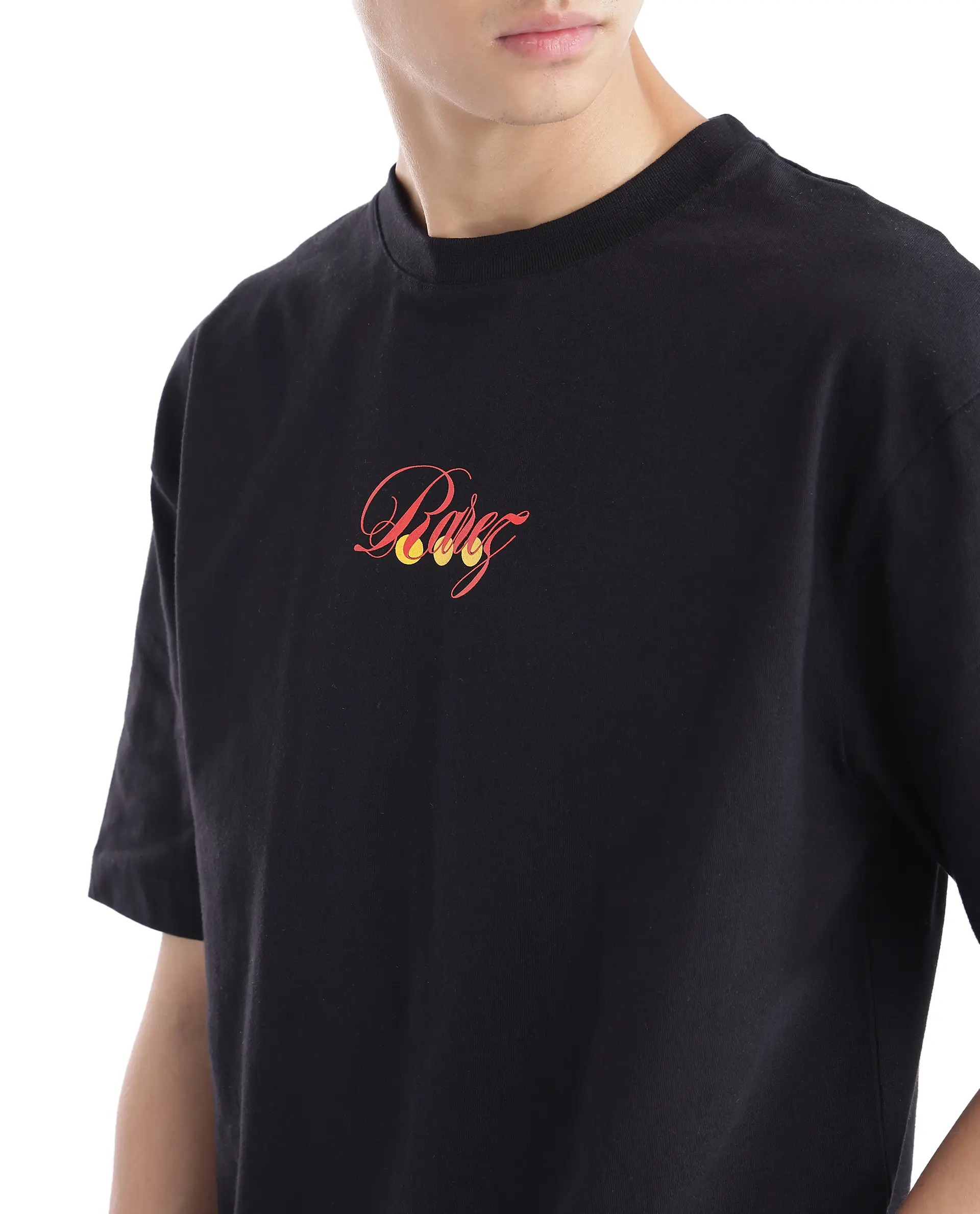 Rare Rabbit Men's Cube Black Cotton Graphic Print Oversized Fit Half Sleeve Crew Neck T-Shirt - Image 9
