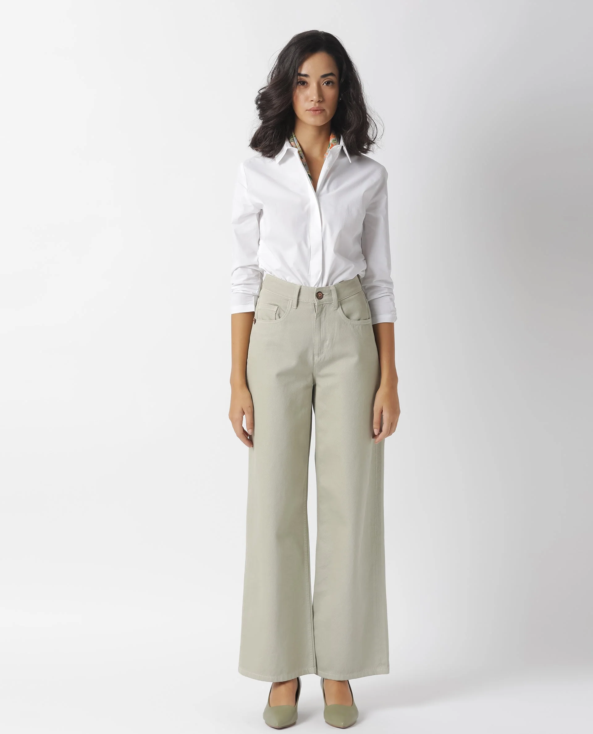 Rareism Women's Cuddle White Cotton Blend Spread Collar Plain Regular Fit Top - Image 4
