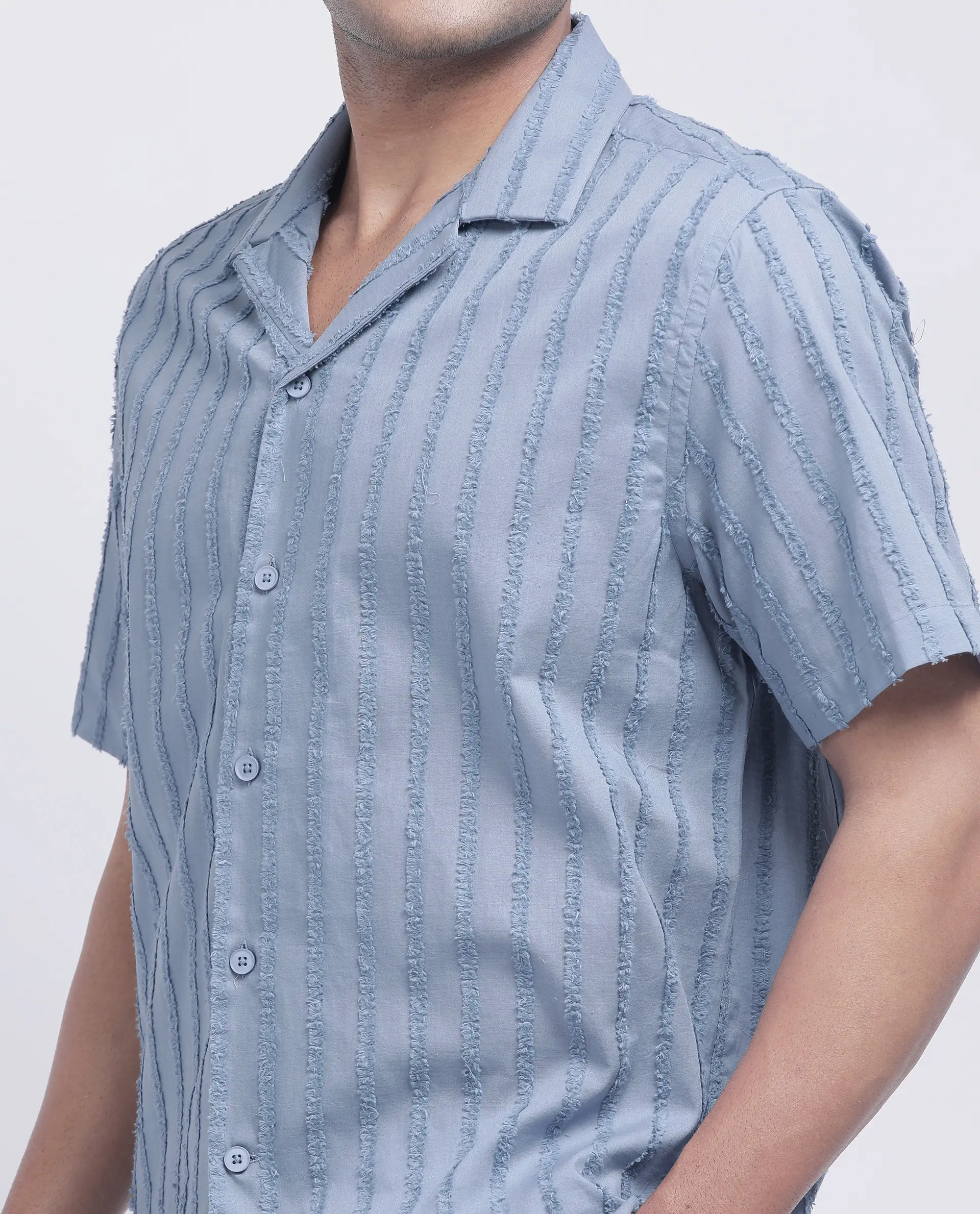 Rare Rabbit Men's Cuen Blue Cotton Striped Print Boxy Fit Half Sleeve Cuban Collar Shirt - Image 3