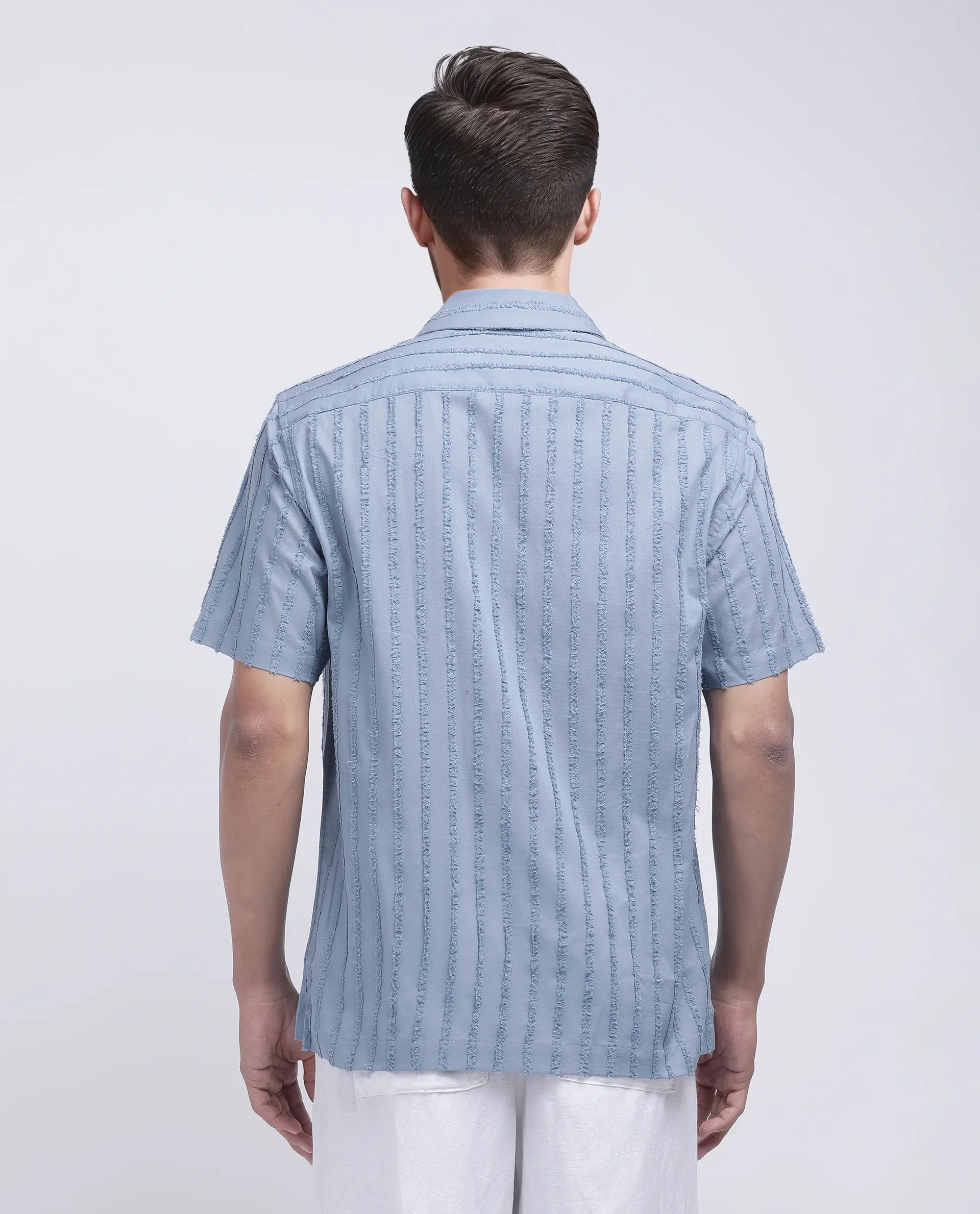 Rare Rabbit Men's Cuen Blue Cotton Striped Print Boxy Fit Half Sleeve Cuban Collar Shirt - Image 4