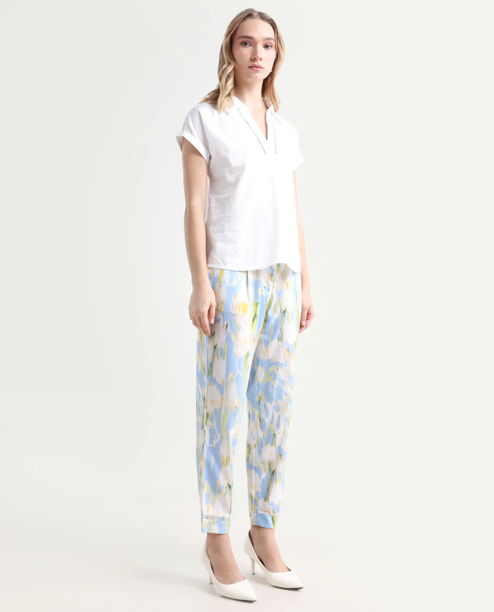 Rareism Women's Cult Green Cotton Abstract Print Ankle Length Slim Fit Trouser - Image 6