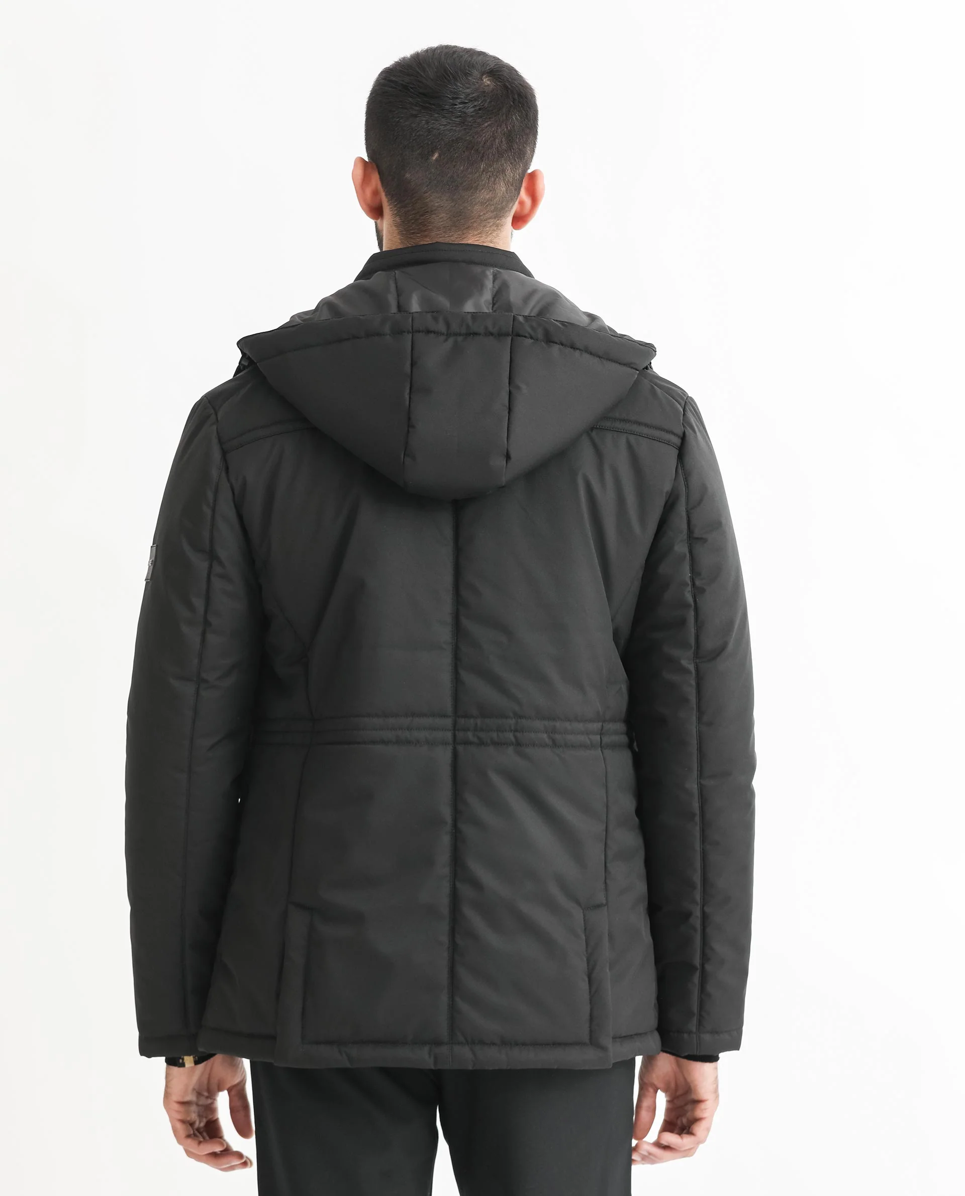 Rare Rabbit Men's Culture Black Polyester Plain Tailored Fit Full Sleeve Hooded Jacket - Image 7
