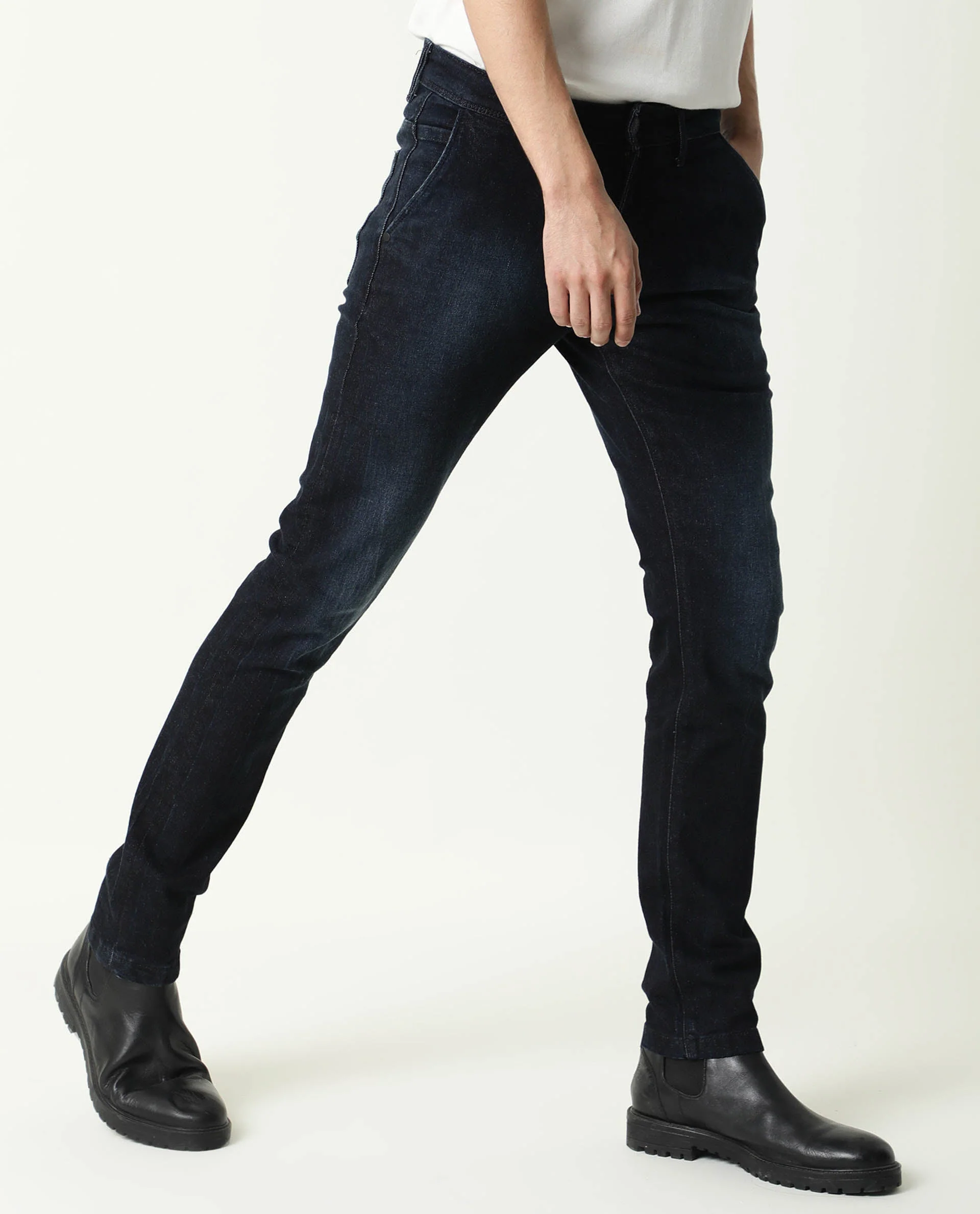 Rare Rabbit Men's Cumbri Black Cotton Plain Hawk Slim Fit Jeans - Image 5