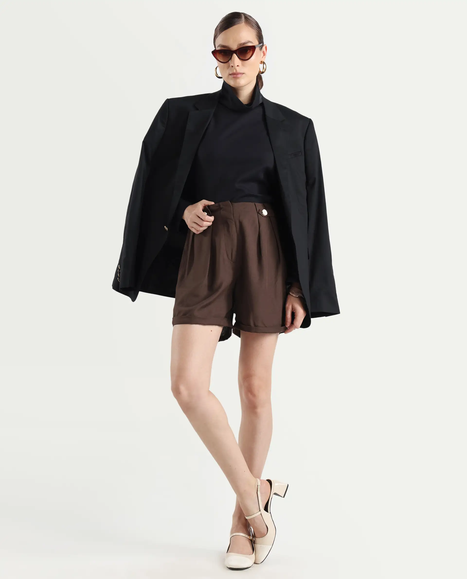 Rareism Women's Cunelo Brown Viscose Blend Plain Mini Regular Fit Shorts - Image 2