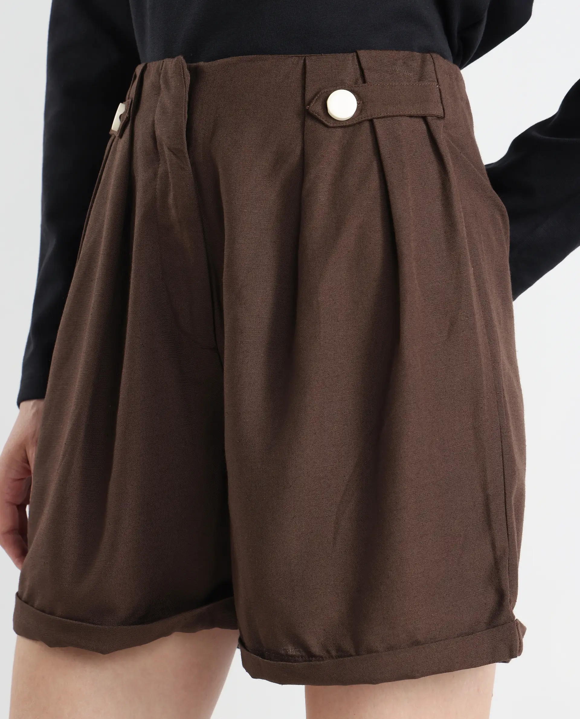 Rareism Women's Cunelo Brown Viscose Blend Plain Mini Regular Fit Shorts - Image 5