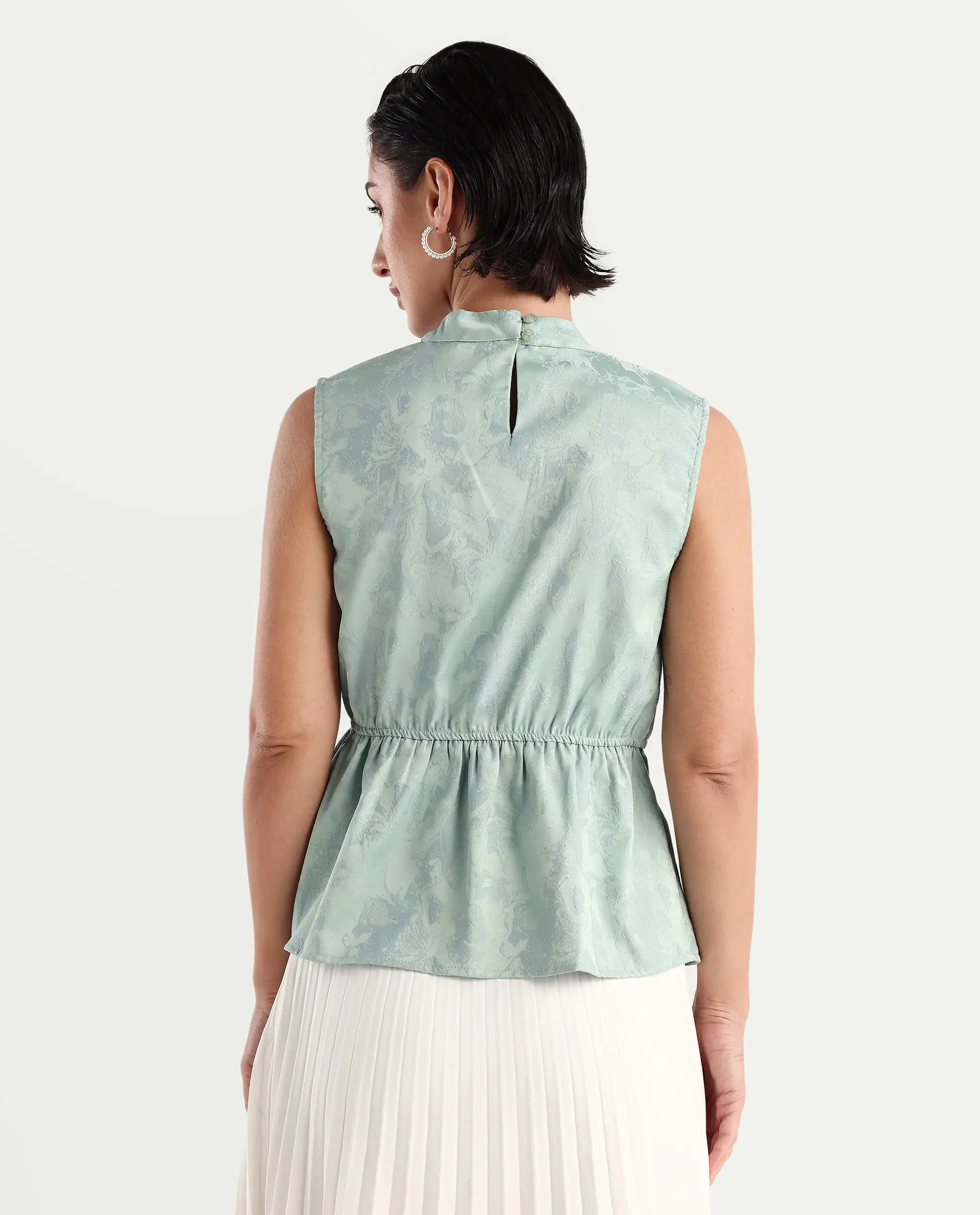 Rareism Women's Cupid Light Blue Polyester Cutaway Collar Plain Sleeveless Regular Fit Top - Image 6