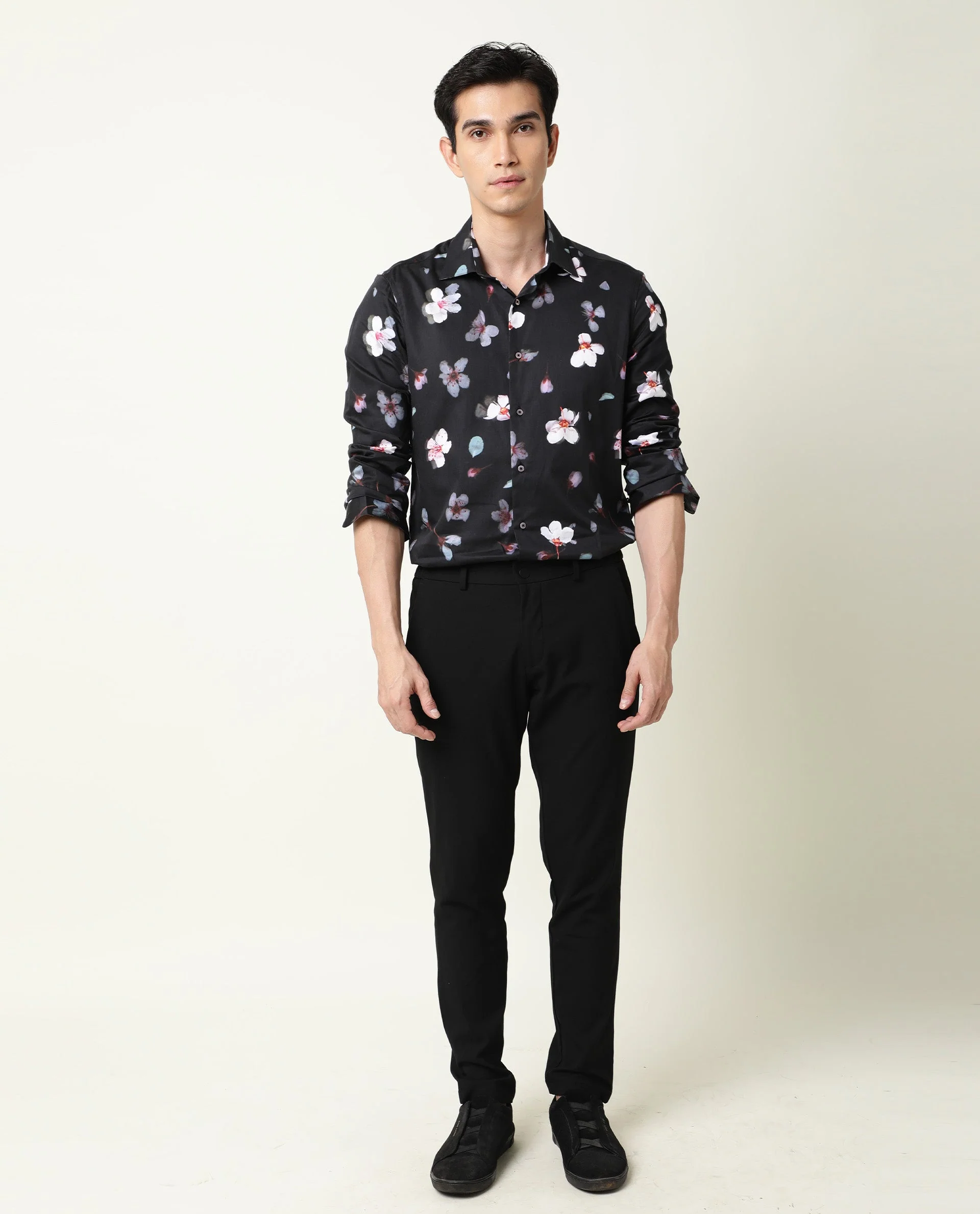 Rare Rabbit Men's Cuplet Black Cotton Floral Print Regular Fit Full Sleeve Collared Shirt - Image 2