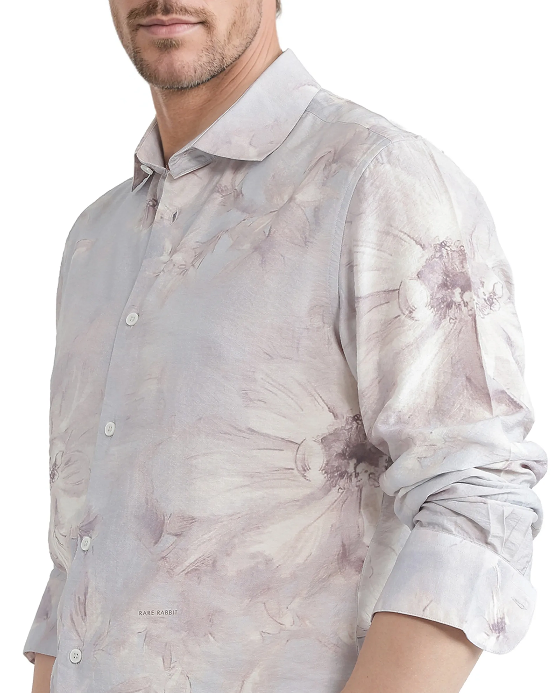 Rare Rabbit Men's Curas Pastel Blue Viscose Blend Floral Print Regular Fit Full Sleeve Collared Shirt - Image 3
