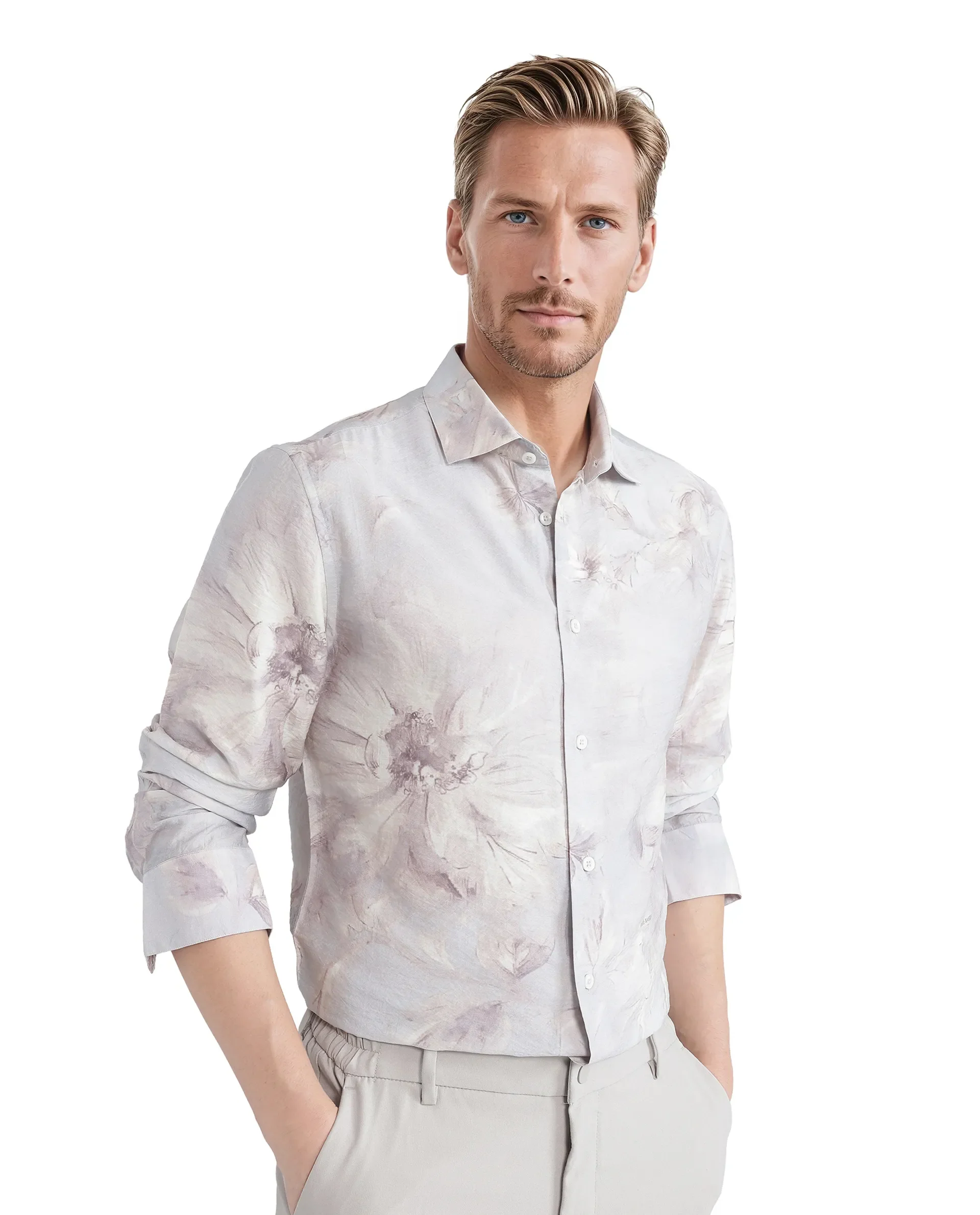 Rare Rabbit Men's Curas Pastel Blue Viscose Blend Floral Print Regular Fit Full Sleeve Collared Shirt - Image 6