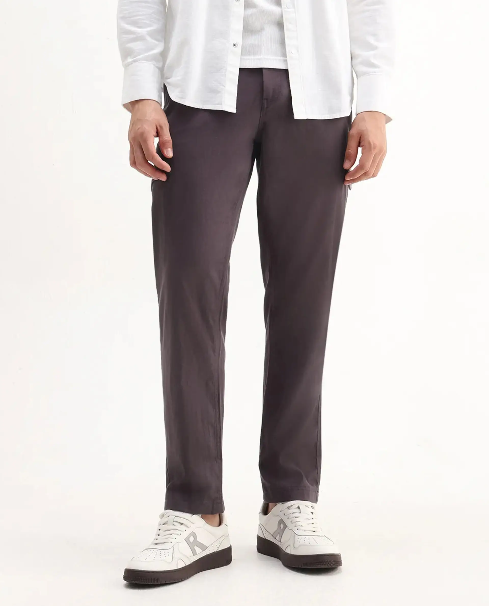 Rare Rabbit Men's Curex-1 Dusky Purple Cotton Blend Plain Regular Fit Trouser - Image 11