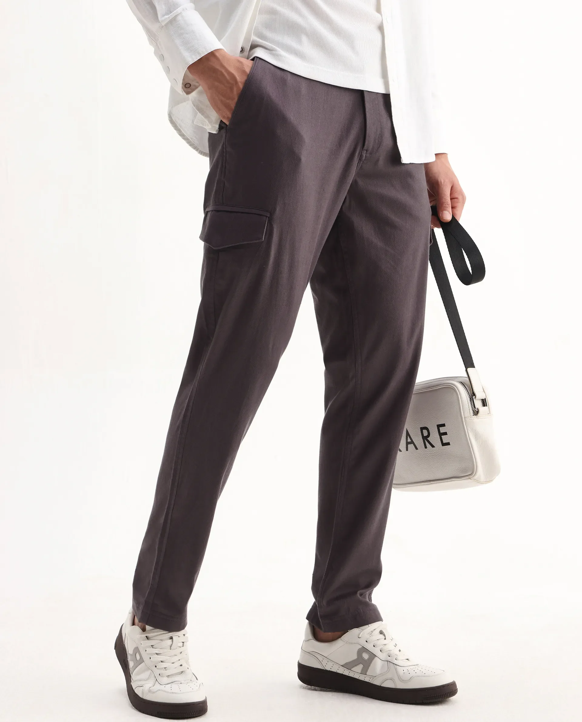 Rare Rabbit Men's Curex-1 Dusky Purple Cotton Blend Plain Regular Fit Trouser - Image 2