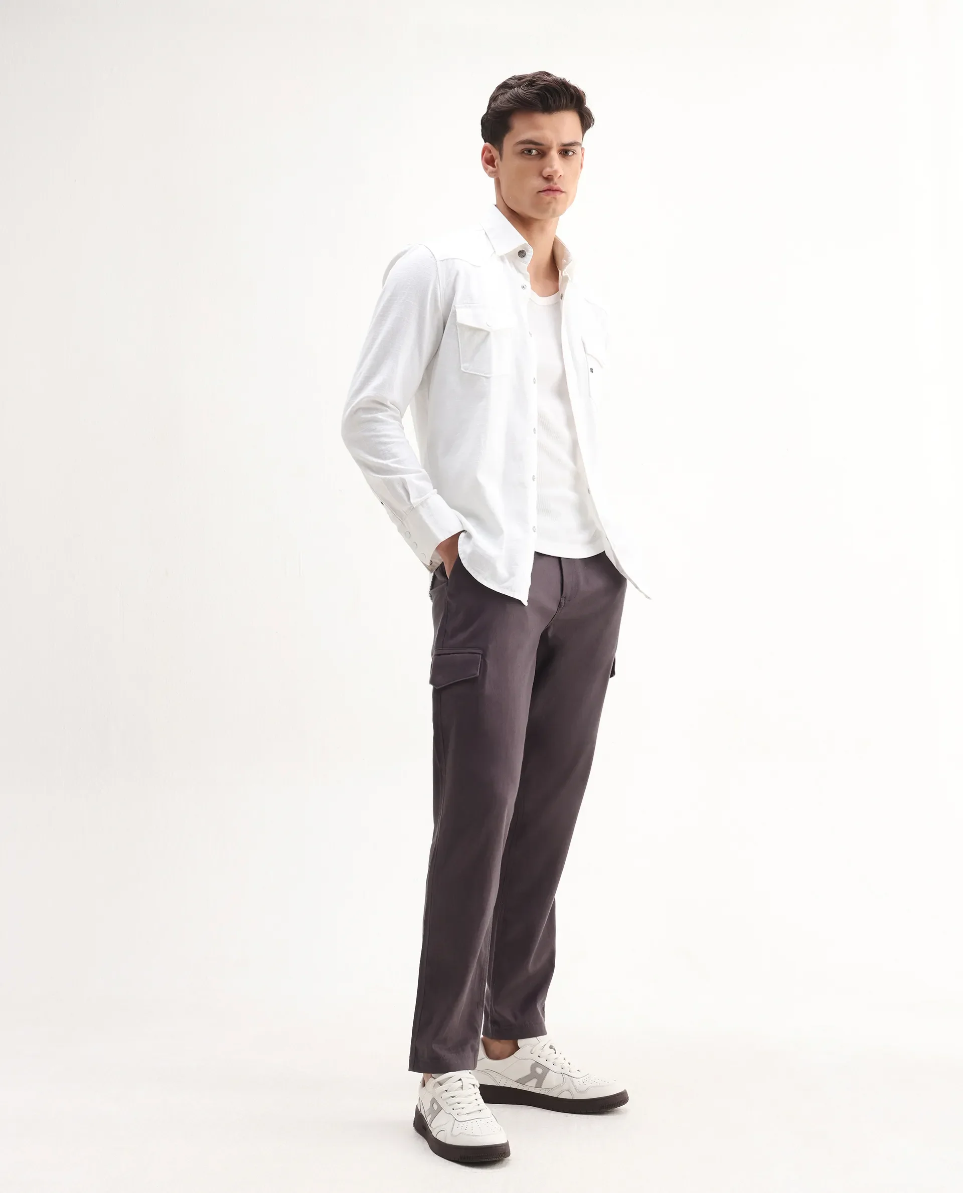 Rare Rabbit Men's Curex-1 Dusky Purple Cotton Blend Plain Regular Fit Trouser - Image 4